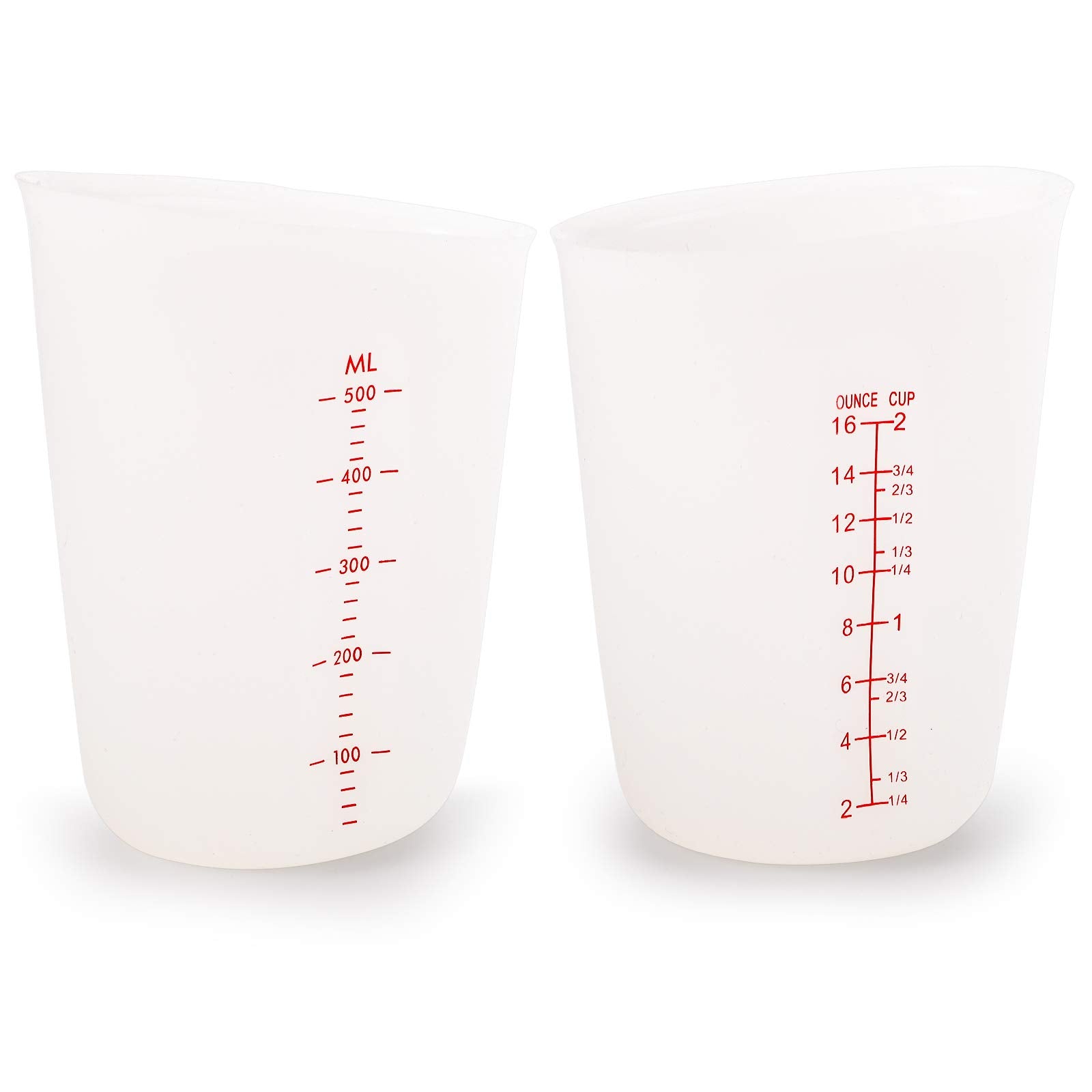 Hedume Set of 4 Silicone Flexible Measuring Cups with Marking  2 Pack 8 Ounces(1-cup) and 2 Pack 16 Ounces(2-cup) Squeeze and Pour Silicone Measuring Cup Set