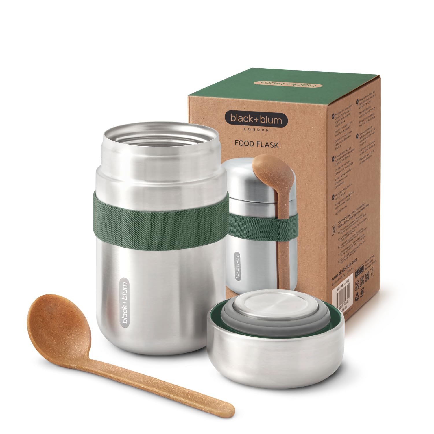 Black + Blum Vacuum Food Flask | Leak Proof Insulated Stainless Steel Lunch Container With Ladle Spoon For Hot And Cold Food | T