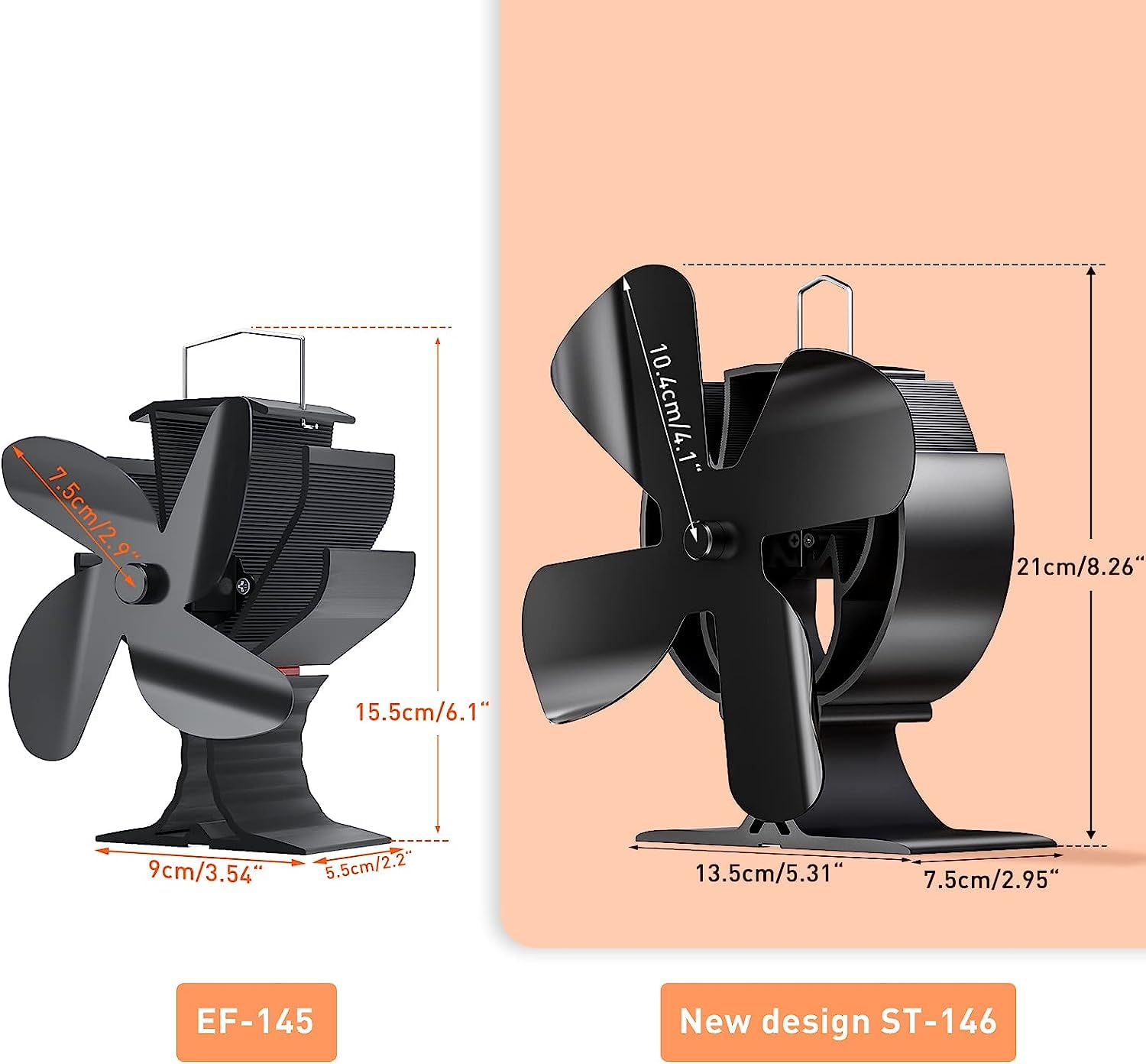 Signstek Heat Powered Wood Stove Fan for Wood/Log Burner/Fireplace/Heater, Non Electric, Quiet, Eco Friendly Black Stove Fans, C