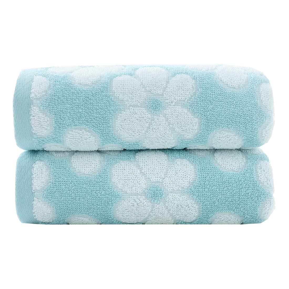 Pidada Hand Towels Set Of 2 Floral Pattern 100% Cotton Soft Absorbent Decorative Towel For Bathroom 13.4 X 29.1 Inch (Blue)