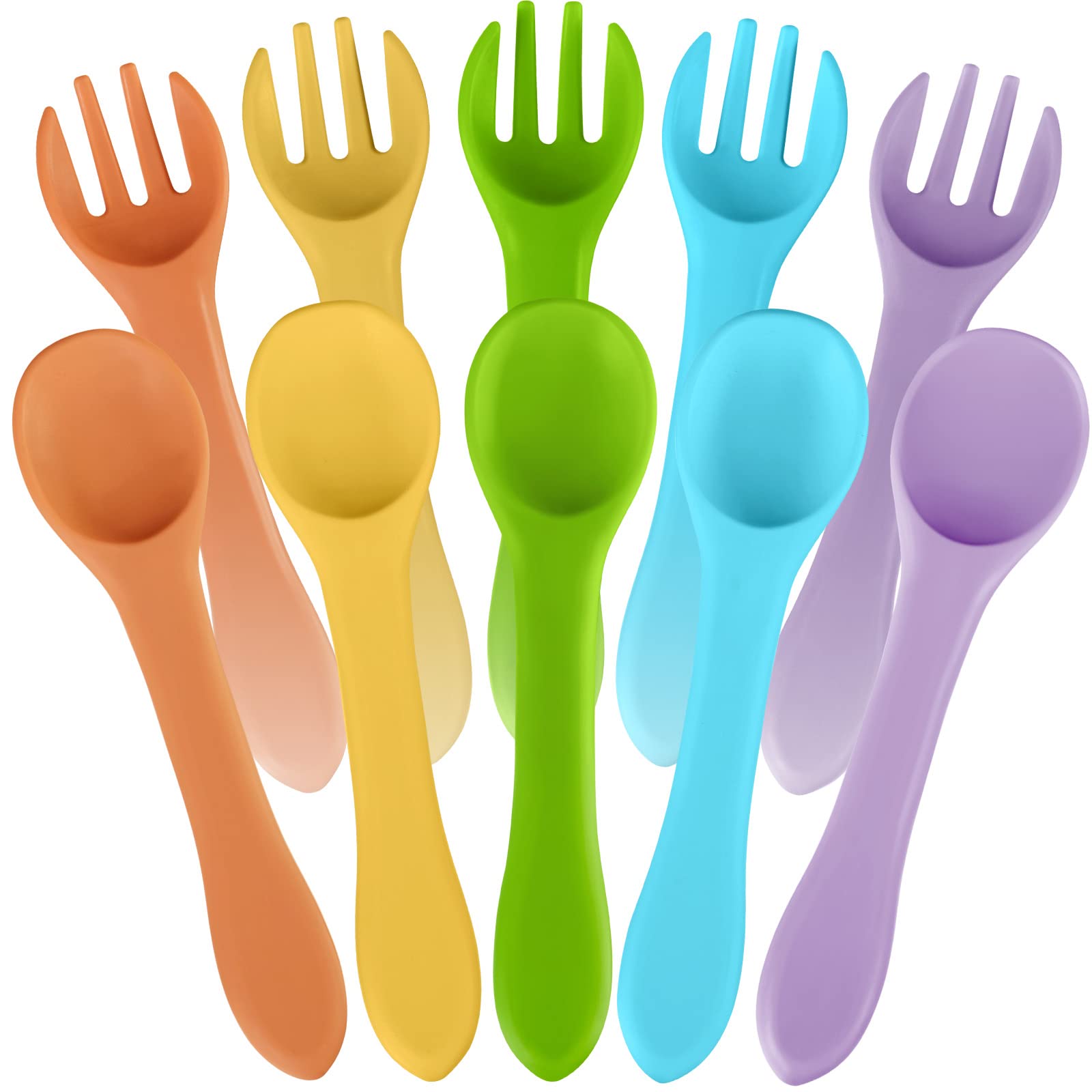 10 Pieces Baby Led Weaning Spoons And Forks Set Infant Silicone Spoon First Self Feed Baby Training Utensils For Toddler First S