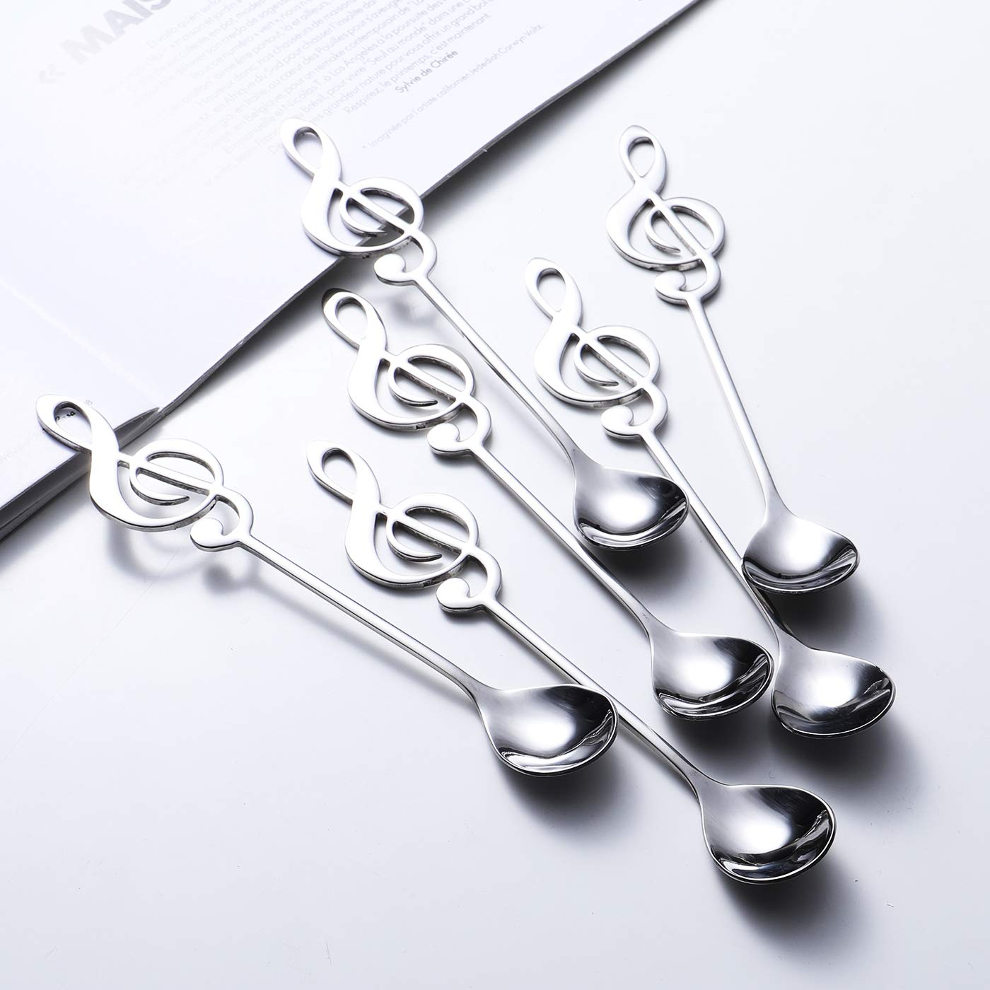 Music Note Spoons 6-Pack Creative Cute Teaspoons 18/10 Stainless Steel Staff Musical Notation Shaped Coffee Spoons By Ironx (Sil
