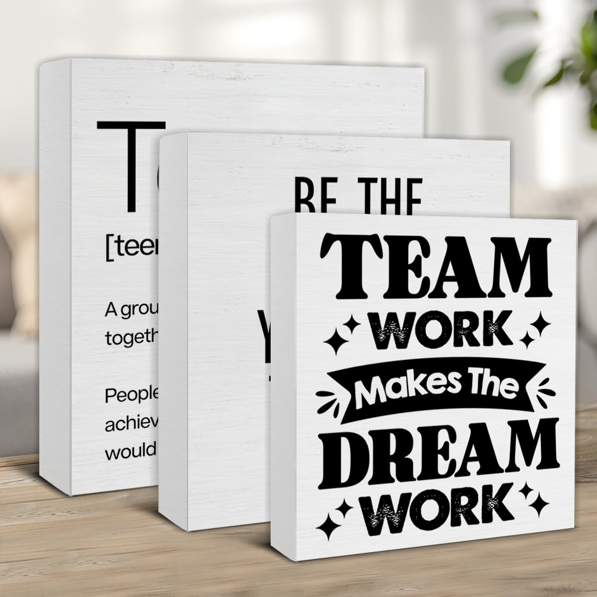 3 Pcs Team Wood Signs Decor Teamwork Wood Block Signs Team Definition Teamwork Be the Person You Want to Work with Wooden Box Si