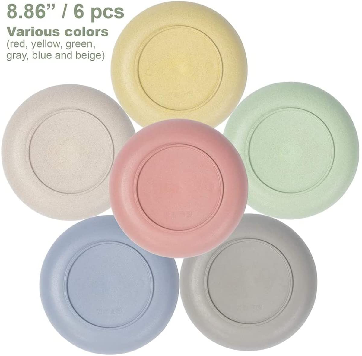 Hobein 6 Pcs Eco-Friendly Wheat Straw Dinner Plates, 9Inch, Unbreakable, Lightweight, Microwave & Dishwasher Safe