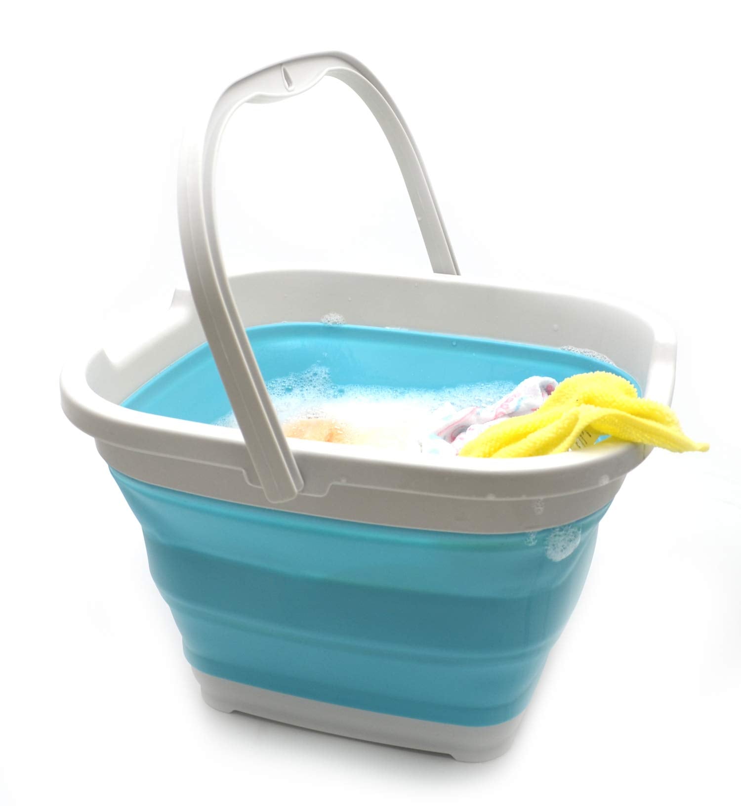 SAMMART 10L (2.6 Gallon) Collapsible Rectangular Handy Basket/Bucket (2  Grey/Bright Blue)