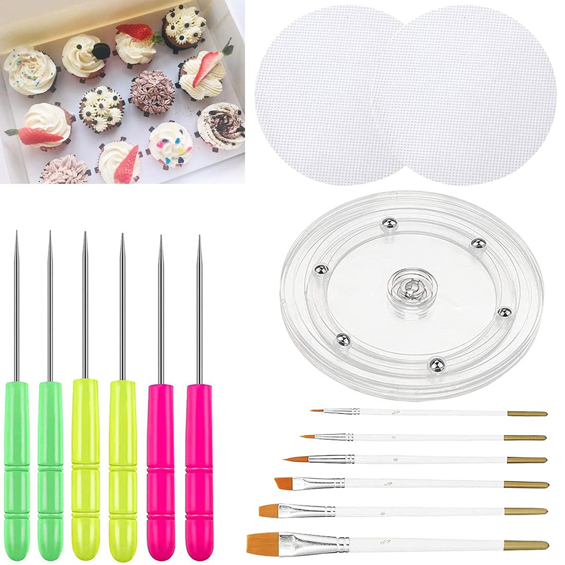 Allri Cookie Decorating Kit Cookie Decorating Supplies With 1 Acrylic Cookie Turntable, 6 Cookie Fondant Brushes 6 Cookie Scribe