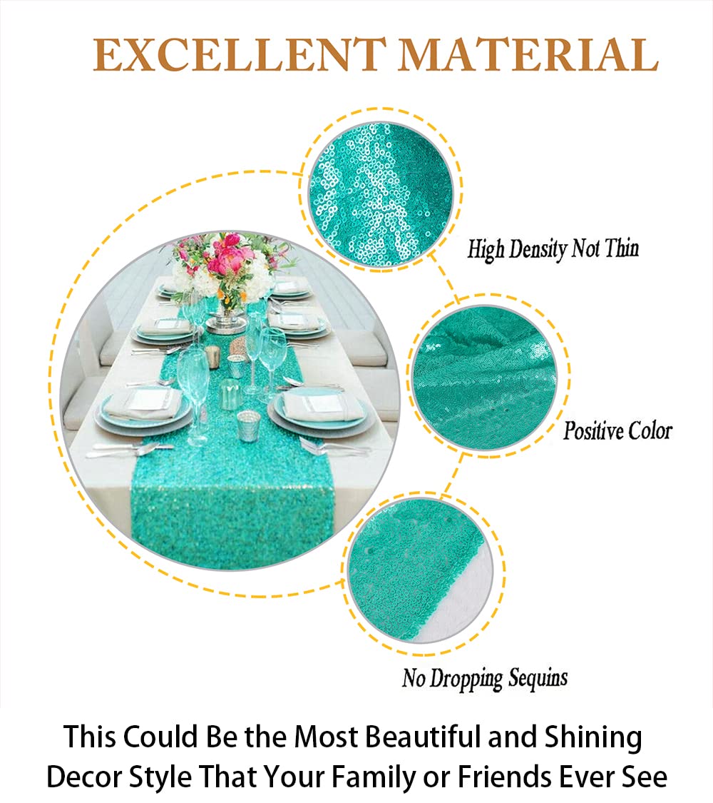 Shinybeauty Wedding Decor Sequin Table Runner 2Pcs Mint Green-12X72-Inch Party Runners For Table, Dining Table Runners Christmas
