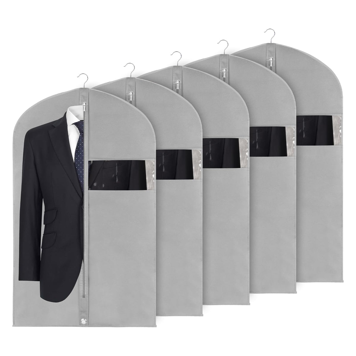 Syeeiex 40'' Suit Bag, Set Of 5 Garment Bag, Garment Bags For Hanging Clothes, Suit Bags For Closet Storage, Waterproof And Dust