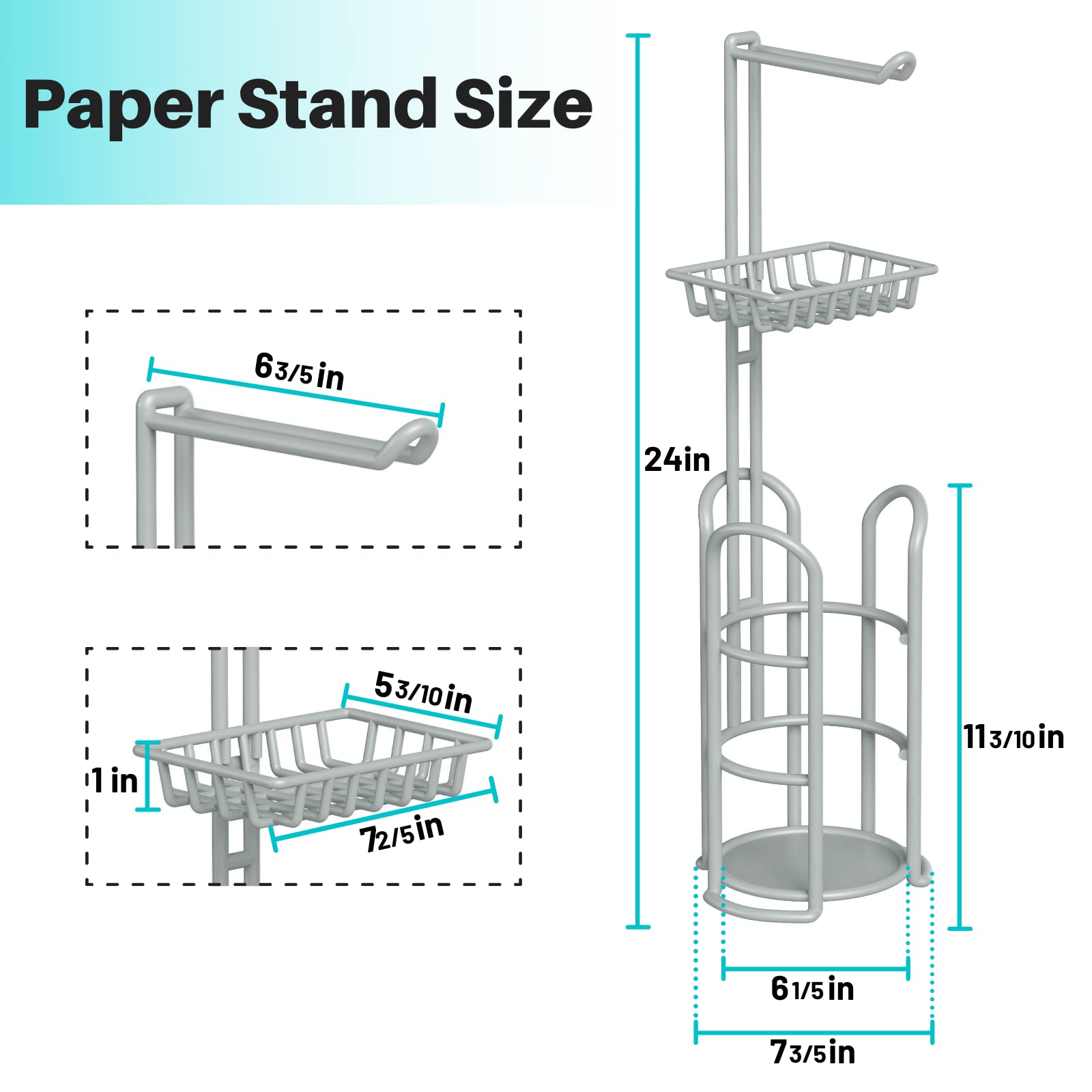 Upgrade Toilet Paper Holder Stand, Silver Gray Freestanding Toilet Paper Roll Holders With Shelf, Bathroom Tissue Storage Rack