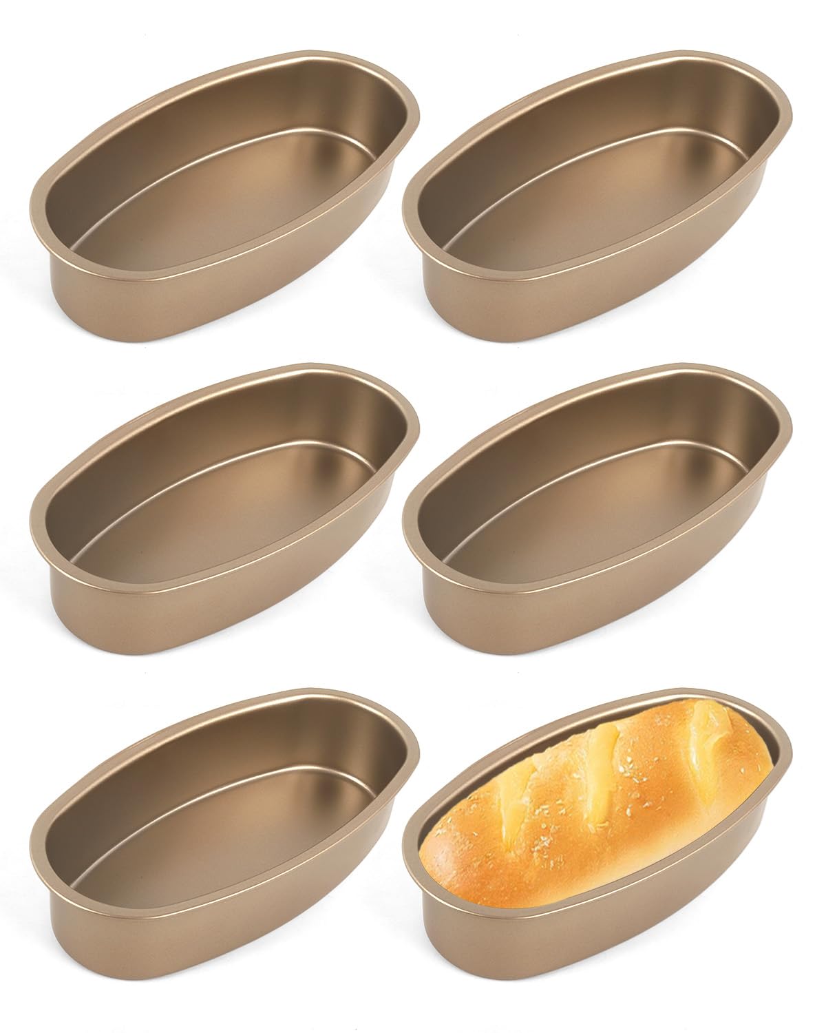 Wuqoioo Oval Cheesecake Pan, 6 Pcs Non Stick Baking Pans Aluminum Breads Loaf Pans, Loaf Baking Pan For Cake, Cheesecake Tiramis