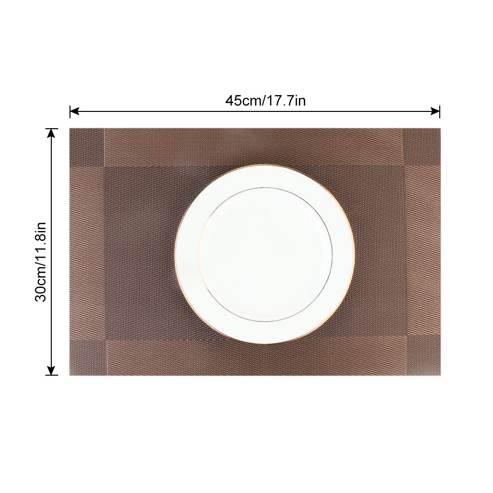 Dachui Placemats Set Of 6, Stylish Woven Place Mats For Dining Table, Washable & Durable Pvc Table Mats (Black Brown)