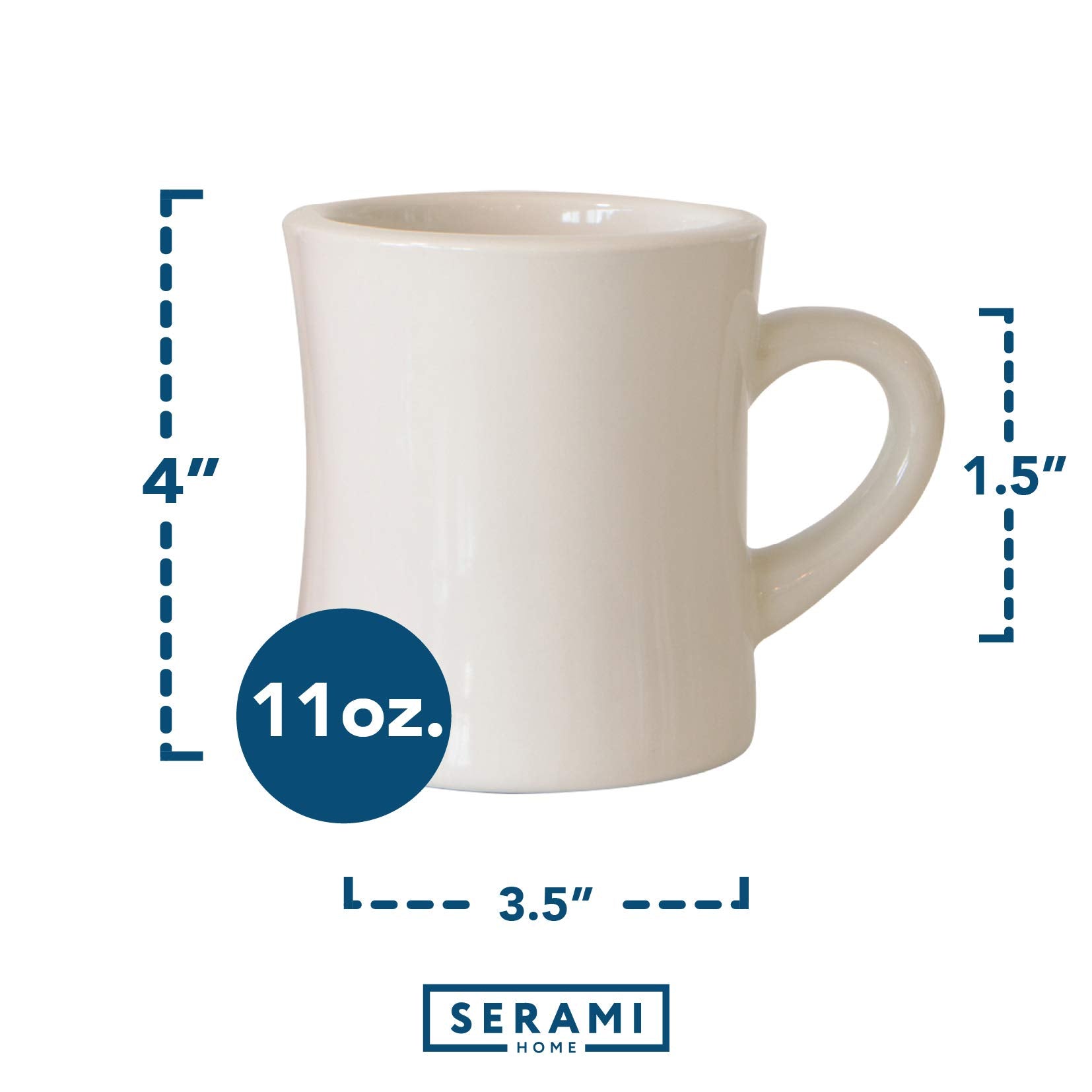 Serami Original 11oz Cream Diner Coffee Mug Set - Ceramic Mugs Great for Kitchen Set, Travel, and Hot Tea, Retro Waffle House Fa