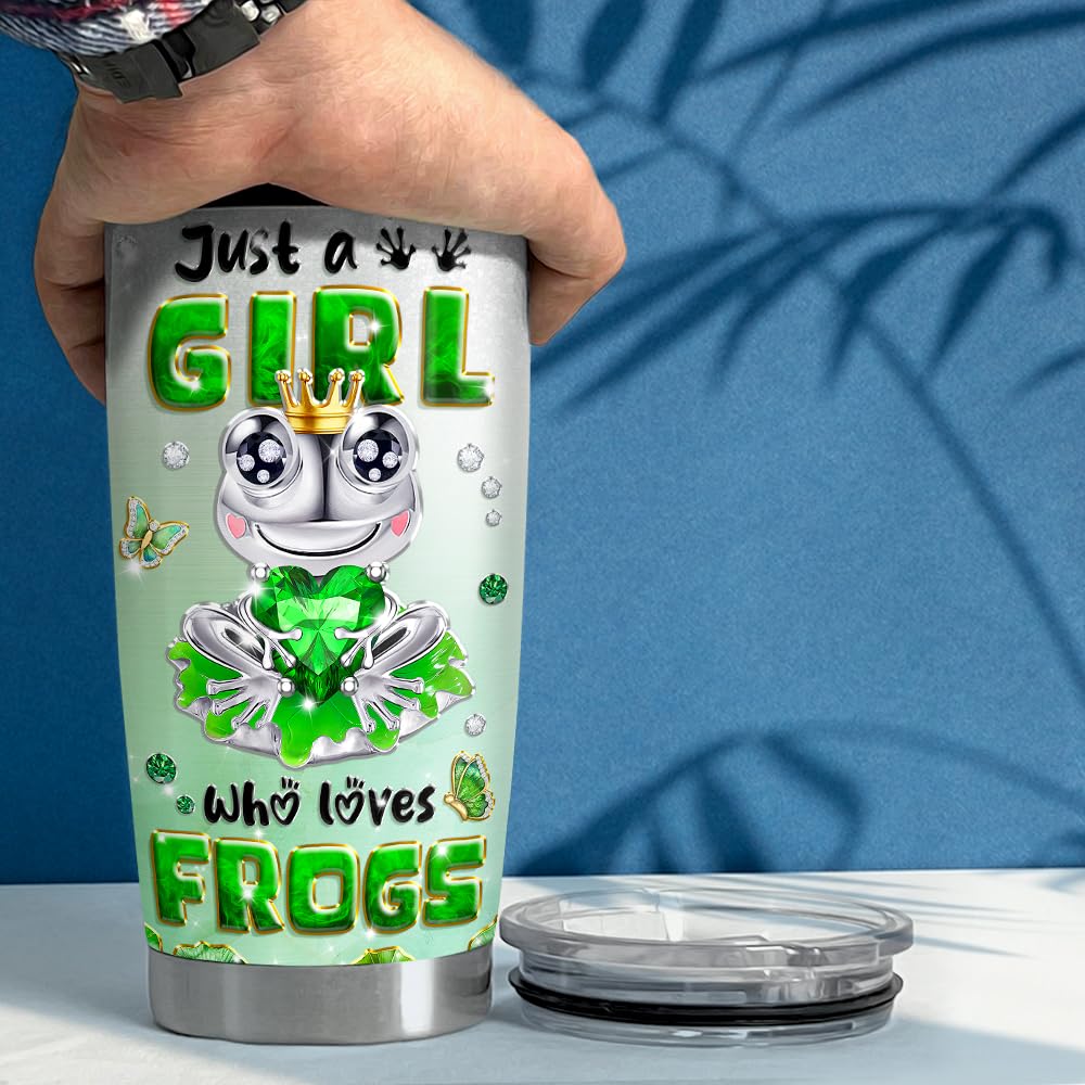 SANDJEST Frog Tumbler 20oz Girl Who Loves Frogs Cup Stainless Steel Insulated Tumblers Coffee Travel Mug for Girls Teen Gift for