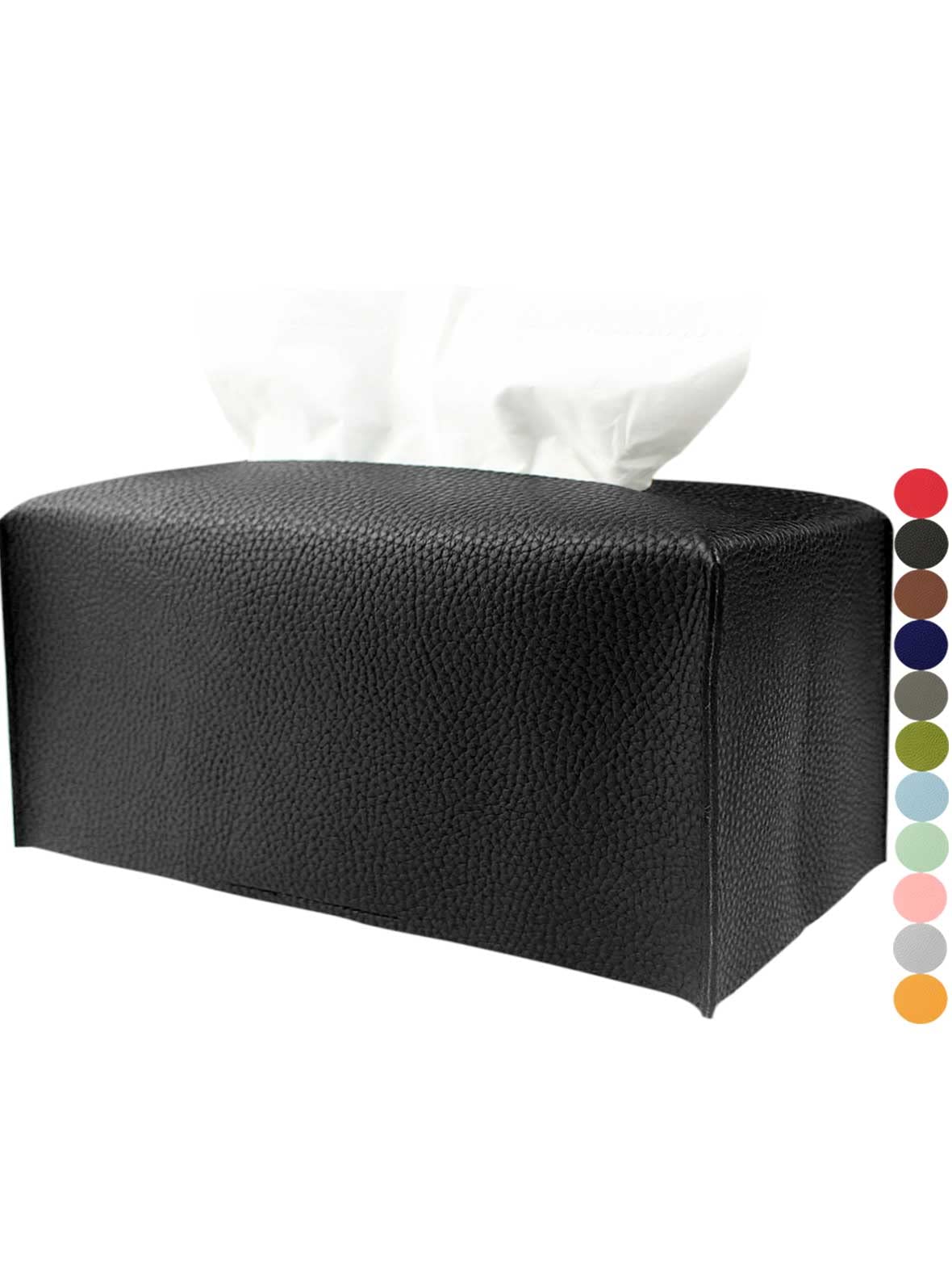 Tissue Box Holder Rectangular Leather - With Bottom Belt [Jesmini, Black] Modern Long Pu Leather Rectangle Tissue Box Cover Hold
