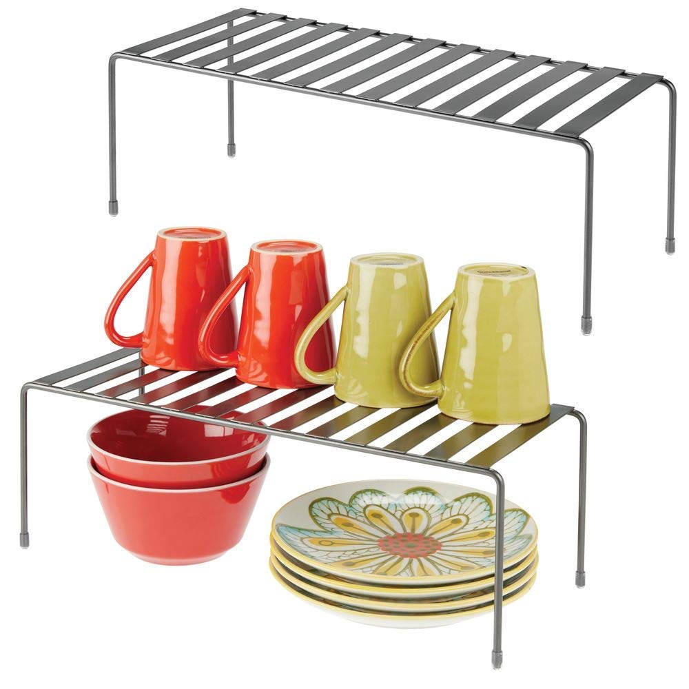 Indian Decor 176800 Modern Metal Storage Shelf Rack  Raised Food And Kitchen Organizer For Cabinets, Pantry Shelves, Countertop