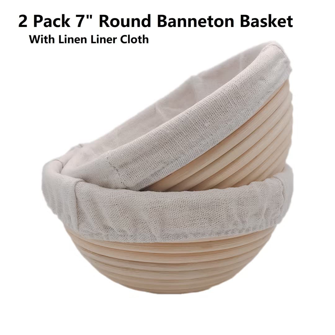 7 Inches Round Banneton Basket For Bread Proofing, Dough Proofing Bowls With Removable Liner, Good For Home Sourdough Bakers Bak