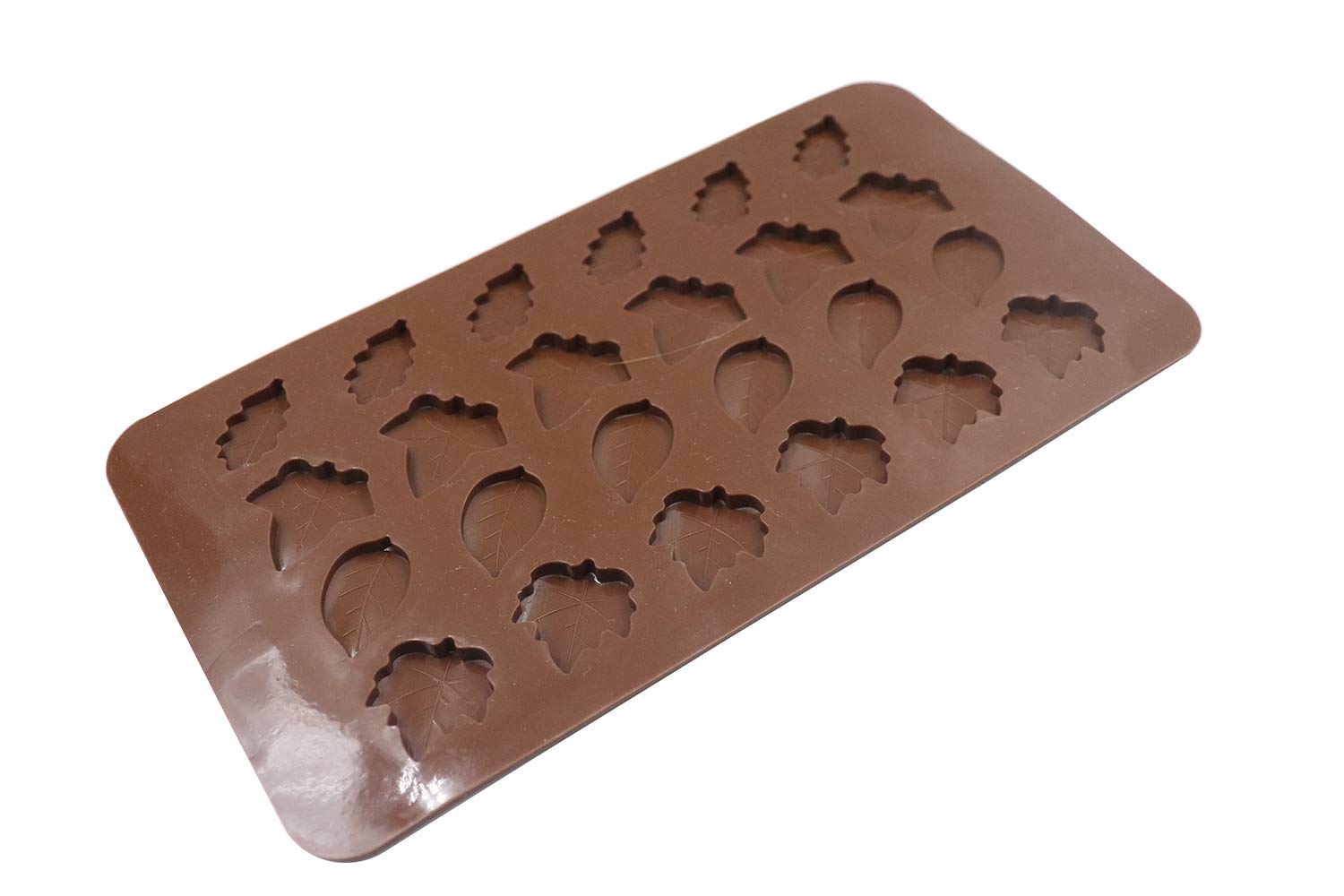 Sowaka 2 Pcs Leaf Shape Chocolate Mold 24 Cavity Brown Silicone Soft Mold For Leave Baking Candy Muffin