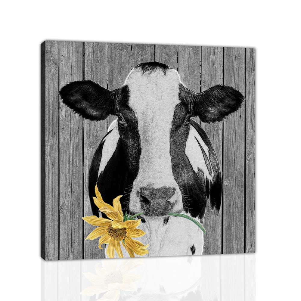 Nteumm Holstein Cow Canvas Wall Art Decor Black And White Country Farmhouse Kitchen Bathroom Rustic Retro Picture Modern Home Be