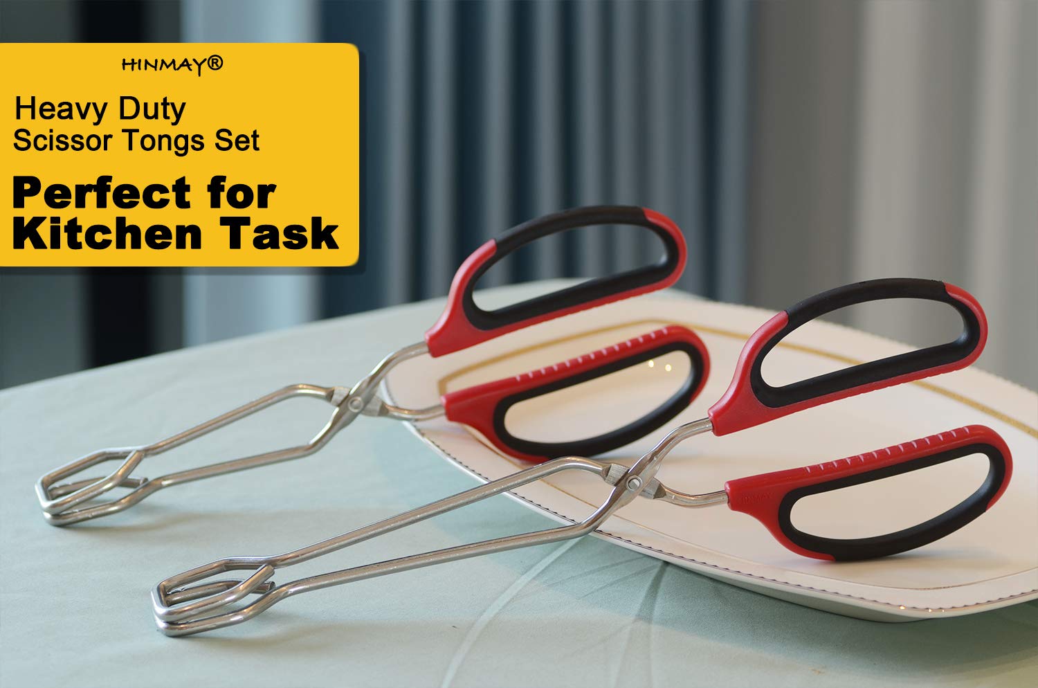 Hinmay Stainless Steel Scissor Tongs 10-Inch And 12-Inch Set, Set Of 2