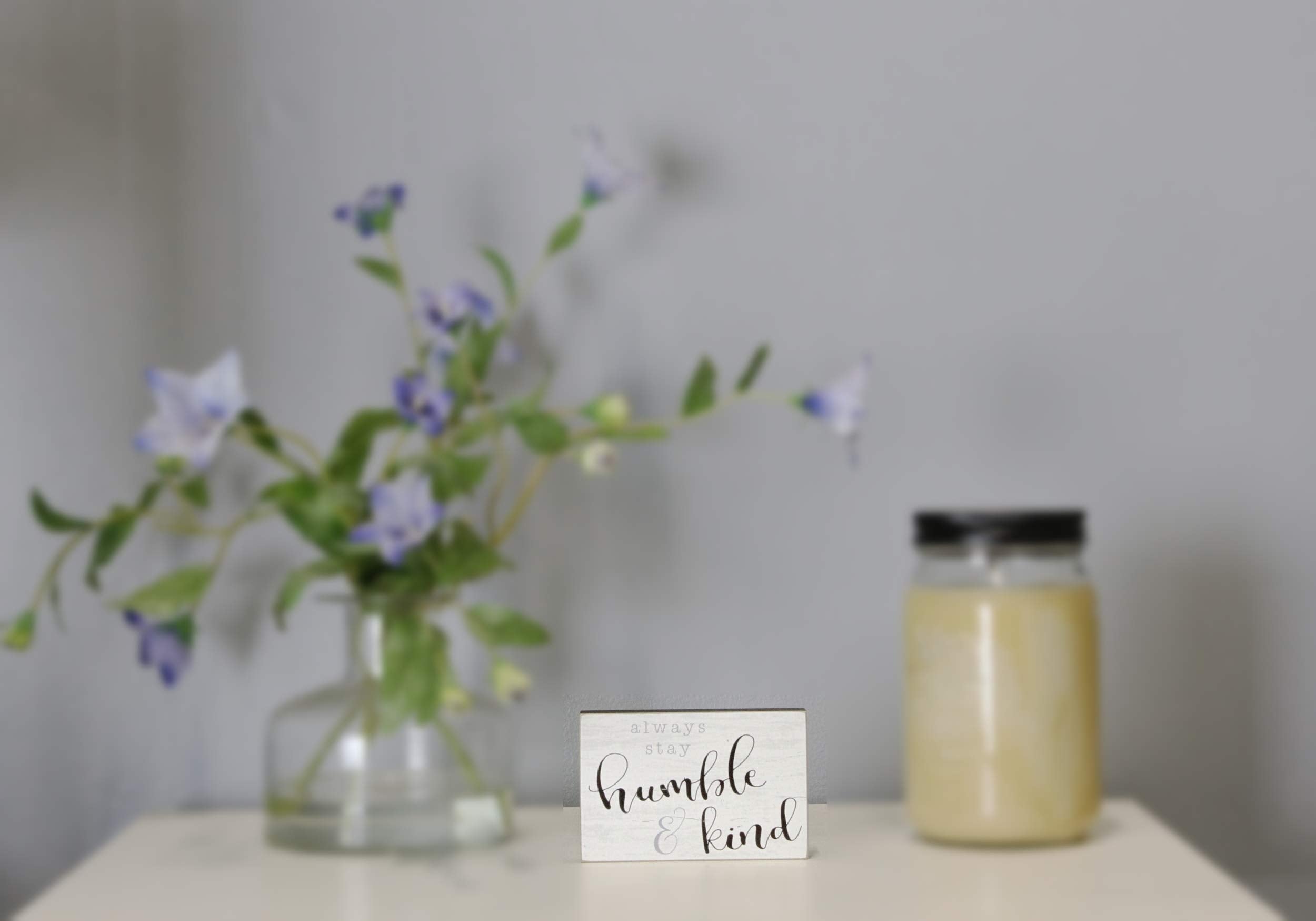 Poor Boy Woodworks Mini Wooden Quote Sign (Stay Humble & Kind) - Country Rustic, White, 4.25L x 2.75H x 0.5D