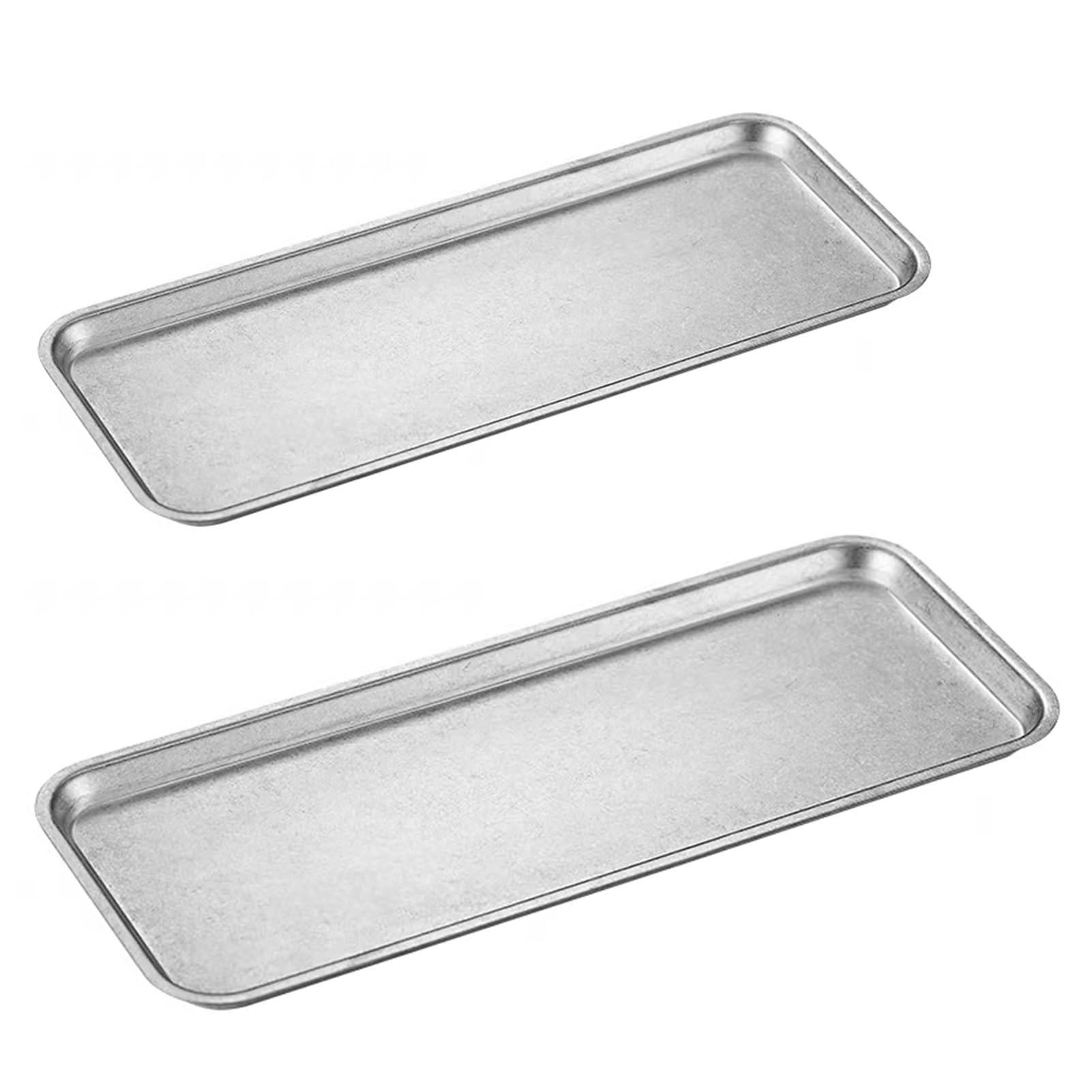 Lomoker Vintage Decorative Trays, Rectangle Bathroom Tray, Vanity Tray, Farmhouse Stainless Steel Platter, Set Of 2, Silver Gray