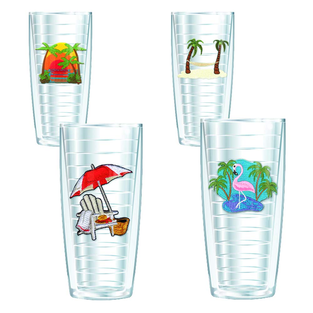 Freeheart Beach Theme Tumbler Set - Insulated Beach Cups 16 Oz Tumblers Set Of 4 | No Lids | Double Wall | Dishwasher And Microw