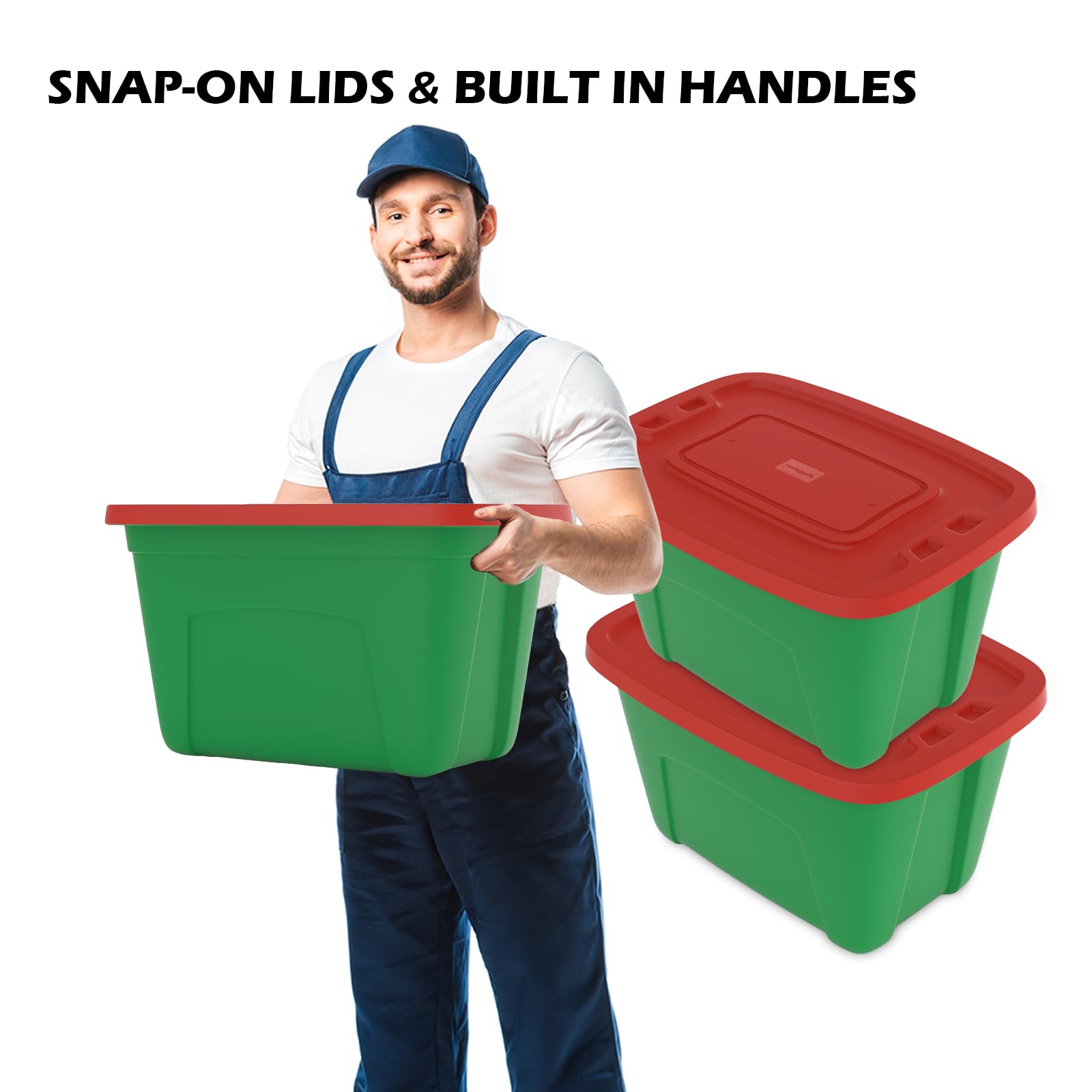 Simplykleen 4-Pack Christmas Storage Totes With Lids (Red/Green), 18-Gallon (72-Quart) Organization Bins, 25.50'' X 17.00'' X 15