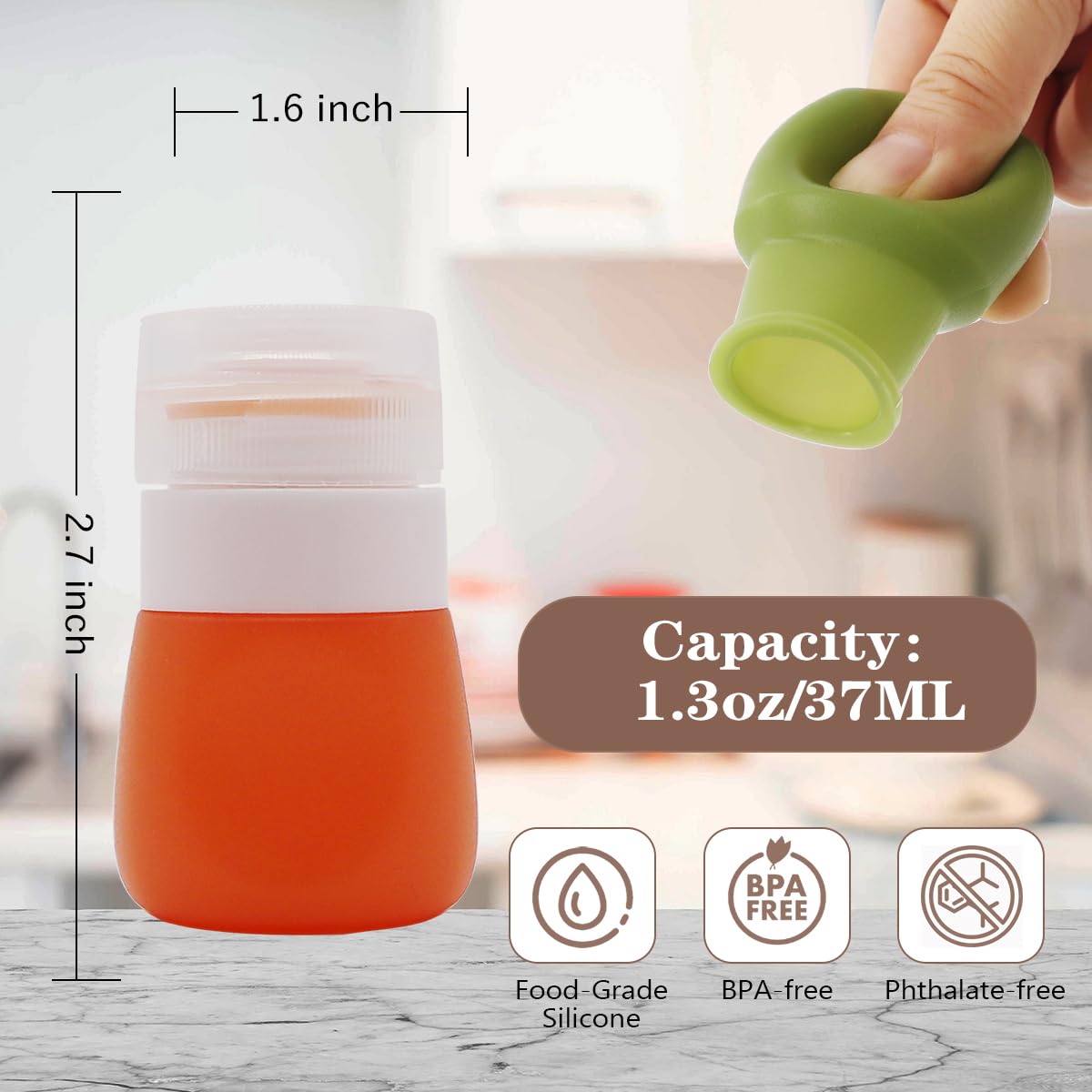 Ksooly 5-Pack 1.3Oz. Squeeze Salad Dressing Bottles With Cleaning Brush | Small Salad Dressing Container To Go | Portable Sauce