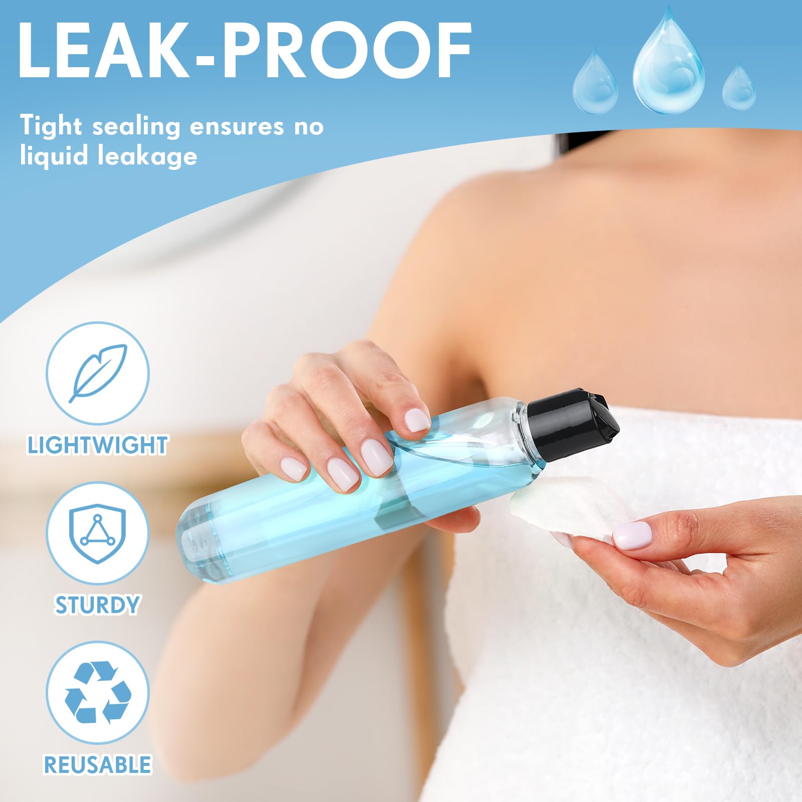 Domensi 24 Pcs 10Oz Plastic Bottle Squeeze Containers With Disc Cap Clear Travel Bottles Reusable Empty Toiletries Shampoo Conta