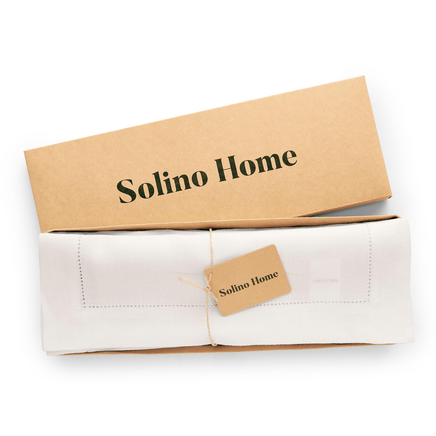 Solino Home Linen Placemats 19'' L X 14'' W Inch - 100% Pure Linen Prewashed White Cloth Placemats Set Of 6 - Sonoma Hemstitch,