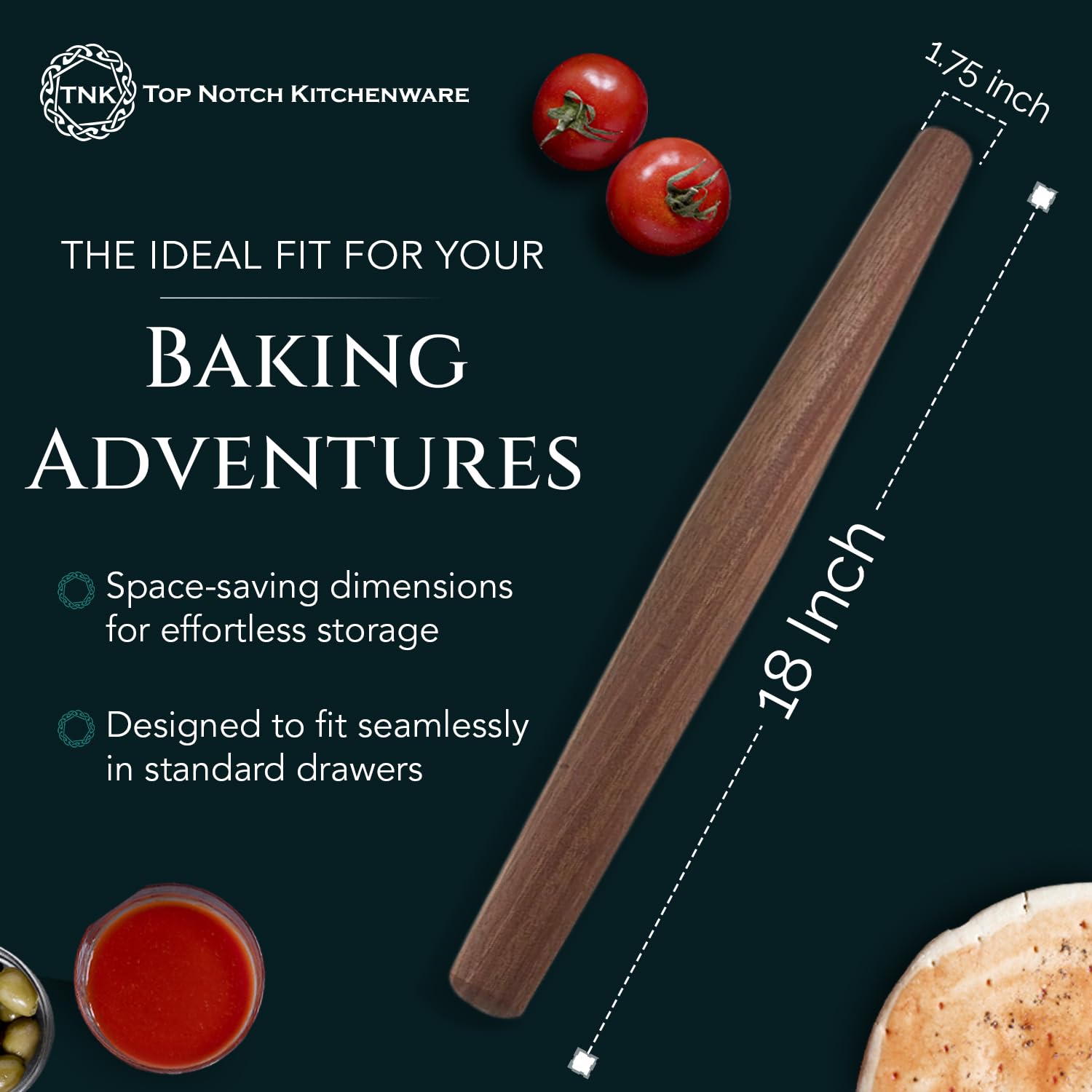 Top Notch Kitchenware Mahogany French Rolling Pin | Non-Stick Kitchen Tool | Tapered Solid Wood Design For Precise Bakin | Ideal