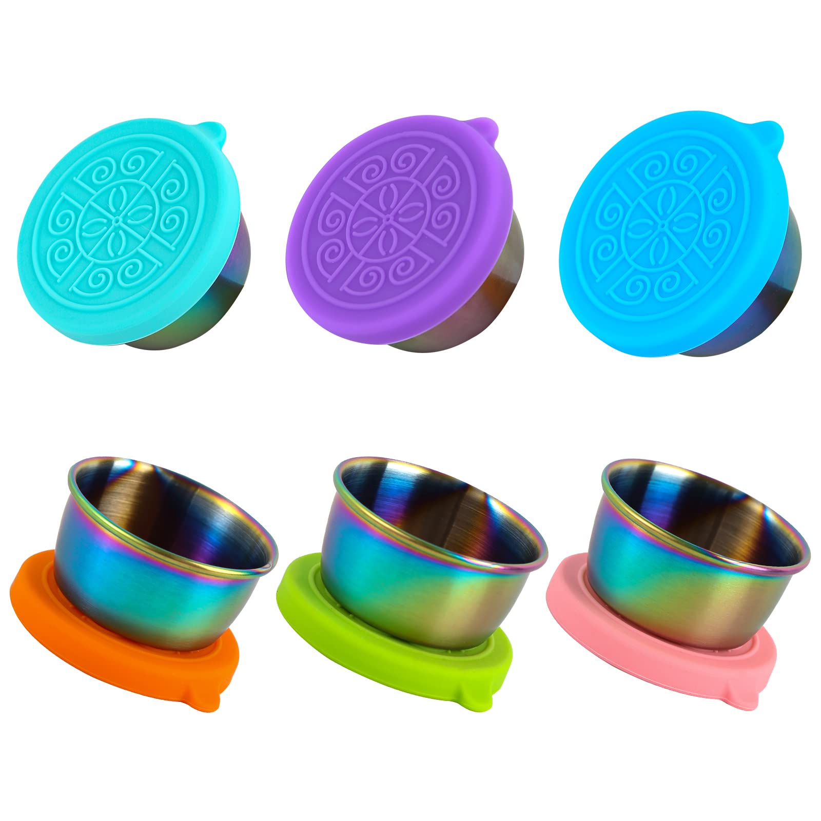 Salad Dressing Container To Go, 6X1.6 Oz Reusable Small Containers With Lids, Rainbow Sauce Containers For Lunch Box, 18/8 Stain