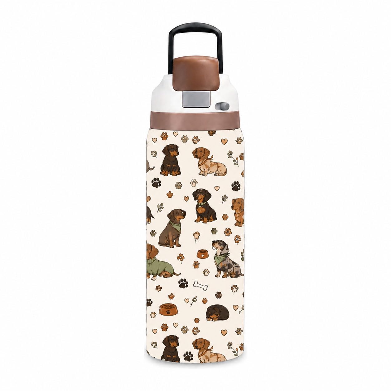 Cute Dachshund Water Bottle 32oz, Insulated Stainless Steel Tumbler with Handle & Leak Proof Lid, Adorable Sausage Dog Gift for 