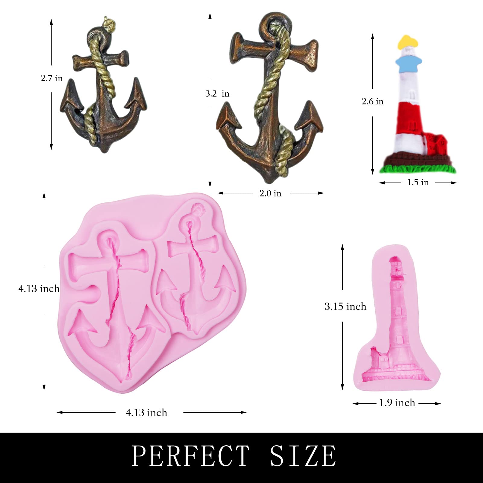 Anchor Chocolate Mold, 4 Packs Seashell Seagull Silicone Mold With Lighthouse Seashell Conch Starfish Design, For Cake Decoratio