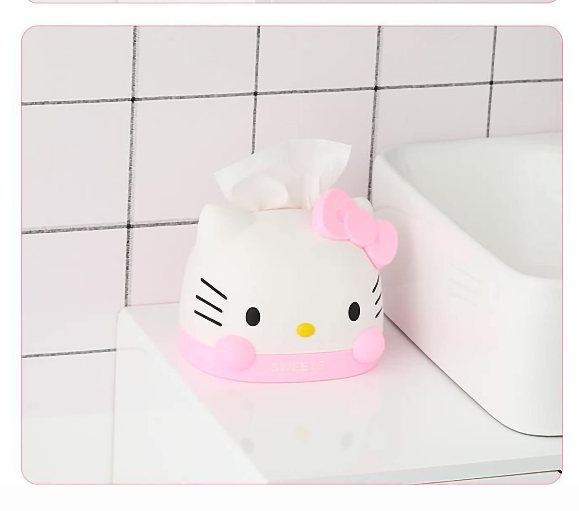 N/C Kawaii Pink Hello Kitty Tissue Box for Living Room Bedroom Bathroom car Office Tissue Dispenser Box  Table Decoration  6.8 x 6.7 x 6.6 ''