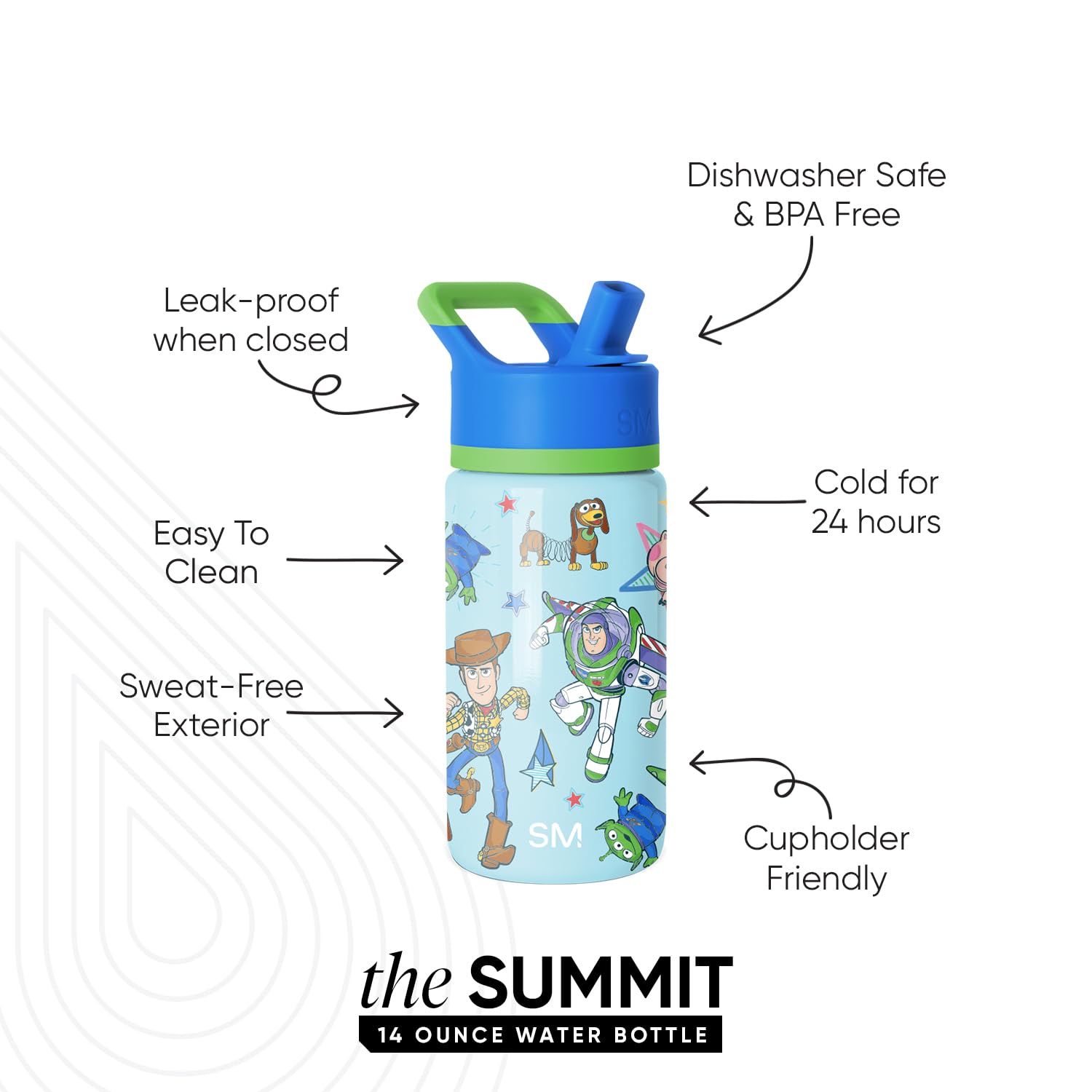 Simple Modern Kids Summit Water Bottle with Straw Lid | Disney Toy Story 14oz Stainless Steel Cup Insulated Tumbler for Boys, Gi