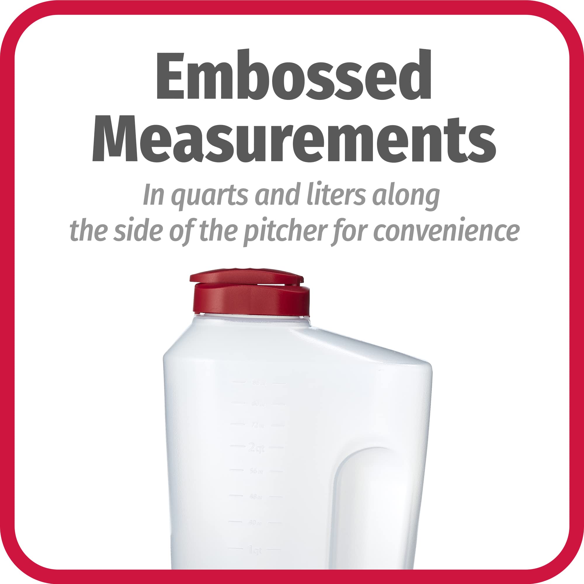 Goodcook 3 Quart Mixing Easy Pour Bottle With Measurements Rounded Grip, Tighten Square Cap With Snap Lock Cap, Clear And Red