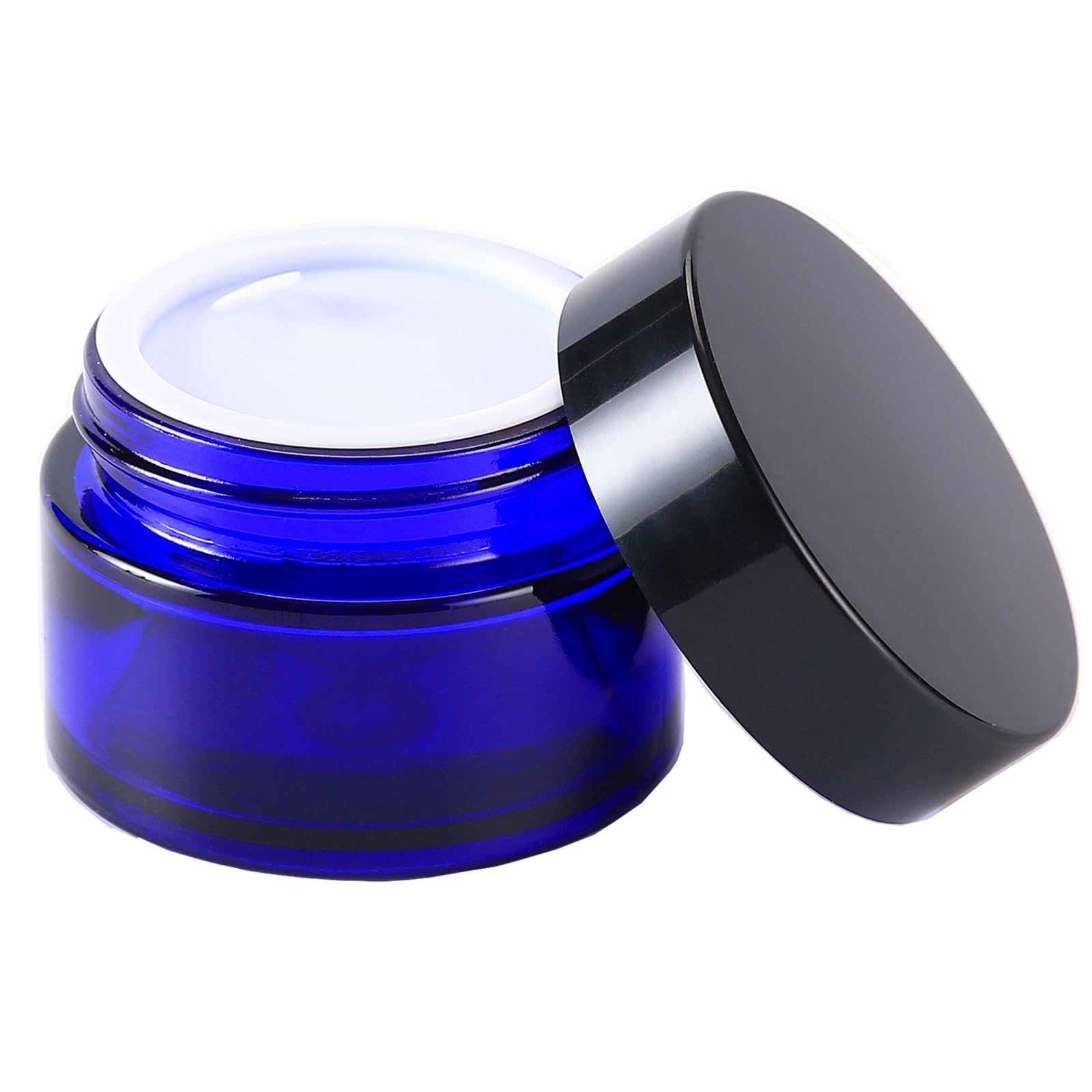Over News 1 Oz Glass Container Jar With Lid, Small Empty Cosmetic Round For Cream, Lotion (Blue)