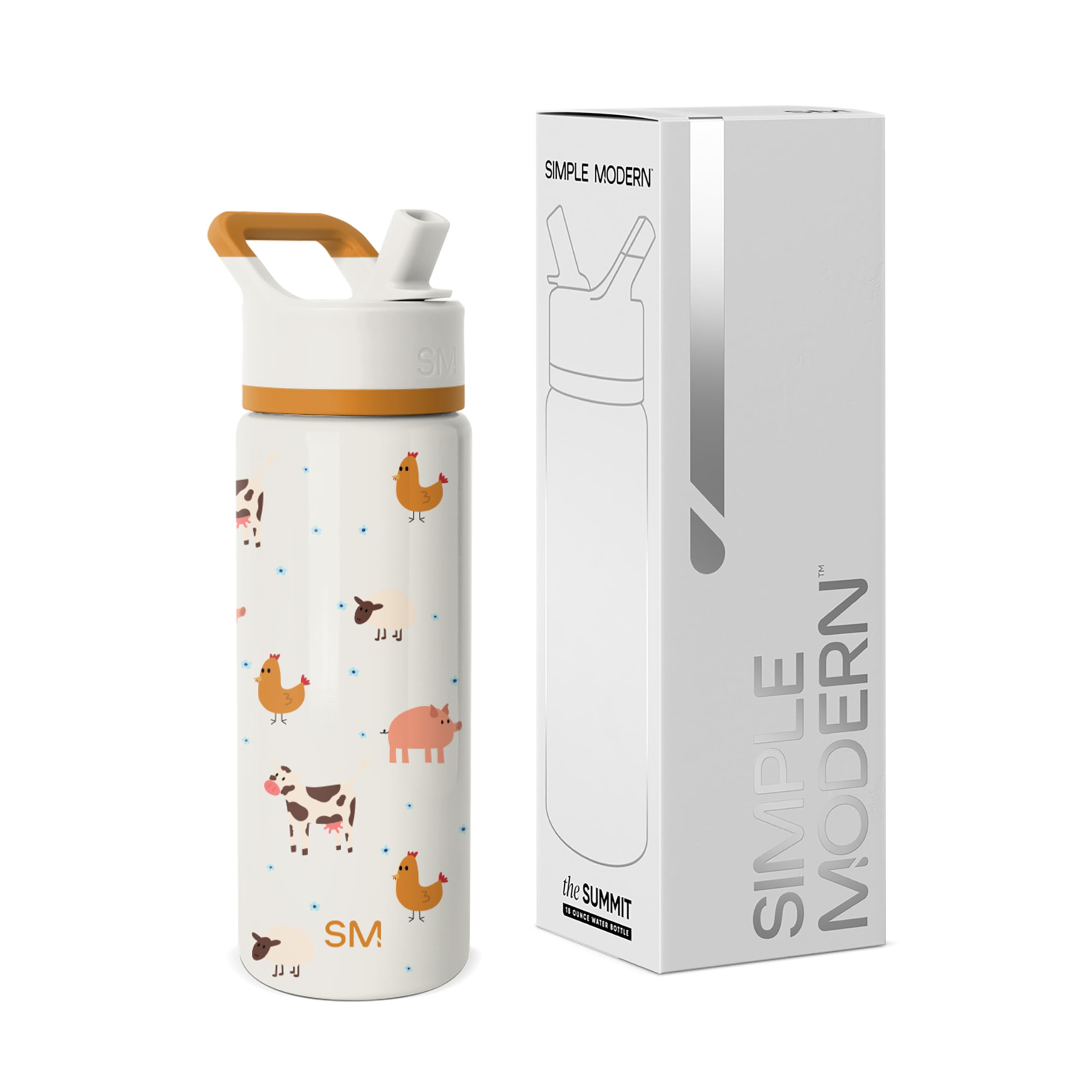 Simple Modern Kids Summit Water Bottle with Straw Lid | 18oz Stainless Steel Cup Insulated Tumbler for Toddlers, School | Farm A