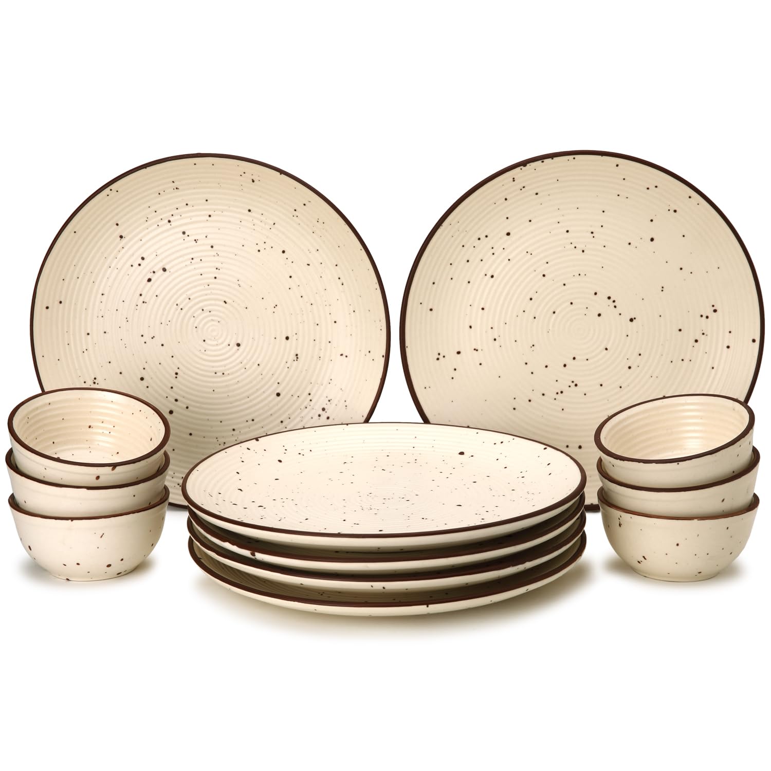 Bodhi House Solid Handcrafted Stoneware Ceramic Dinner Set, 12 Pieces Dish Set Serving For 6, Microwave And Dishwasher Safe, Bon