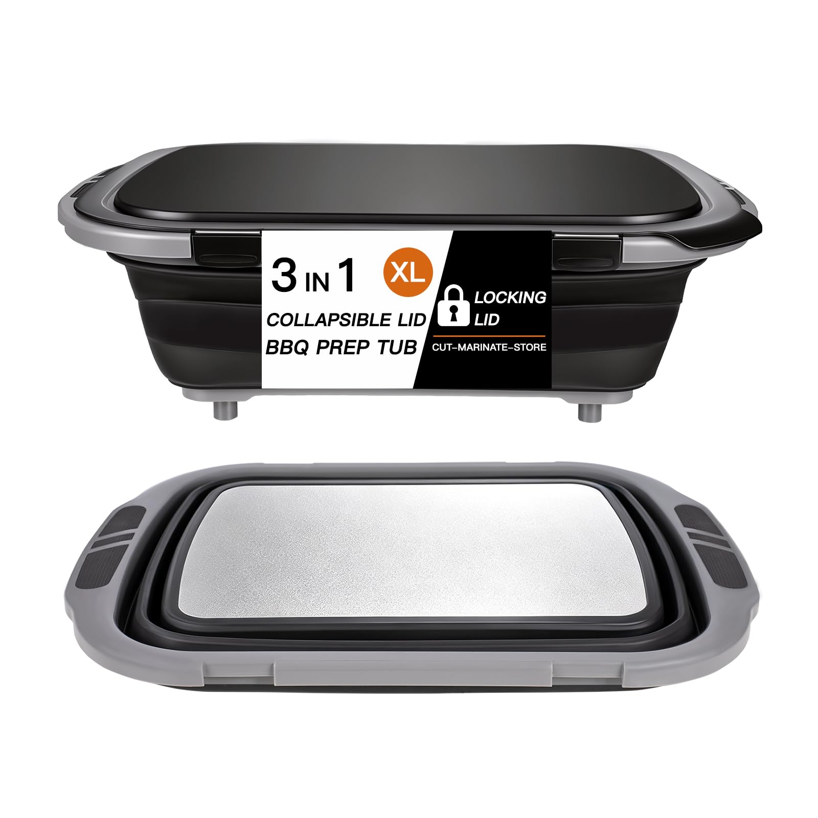 XL Collapsible BBQ Prep Tub,with BuiltIn Stainless Steel Cutting Board for Grilling and Outdoor Cooking,with Locking Lid  for 