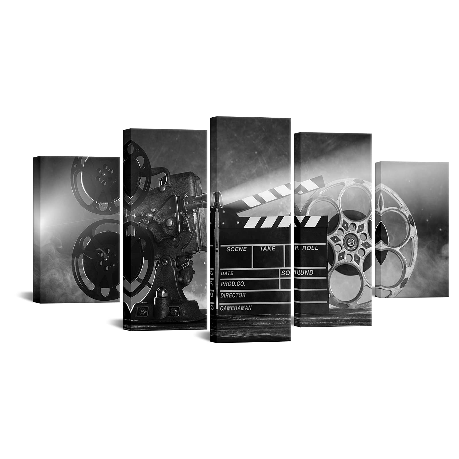 Levvarts Large 5 Piece Canvas Wall Art Classic Old Fashion Film Reels Poster Filmmaking Concept Scene Black And White Pictures F