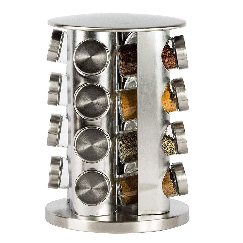 Verana Kitchen Storage Jar Rack Stainless Steel 16Pc Canister Set With Turnable Holder,Spice Jar Of Size 4Cms Rack Organiser Ho