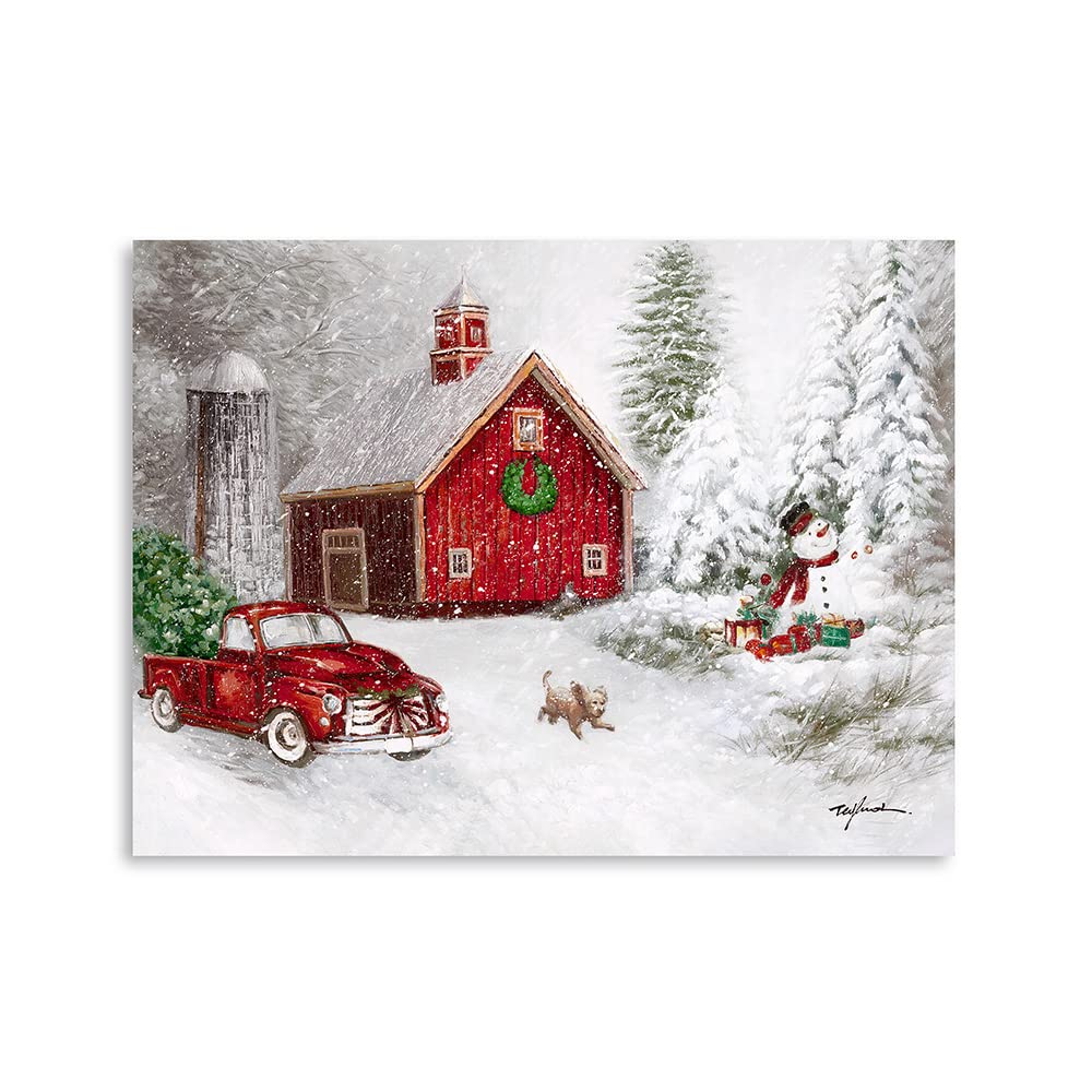Kunstorner Christmas Wall Decor Red Truck Snowmen House Canvas Print Painting Wall Art Christmas Home D  Cor For Bathroom Bedroo