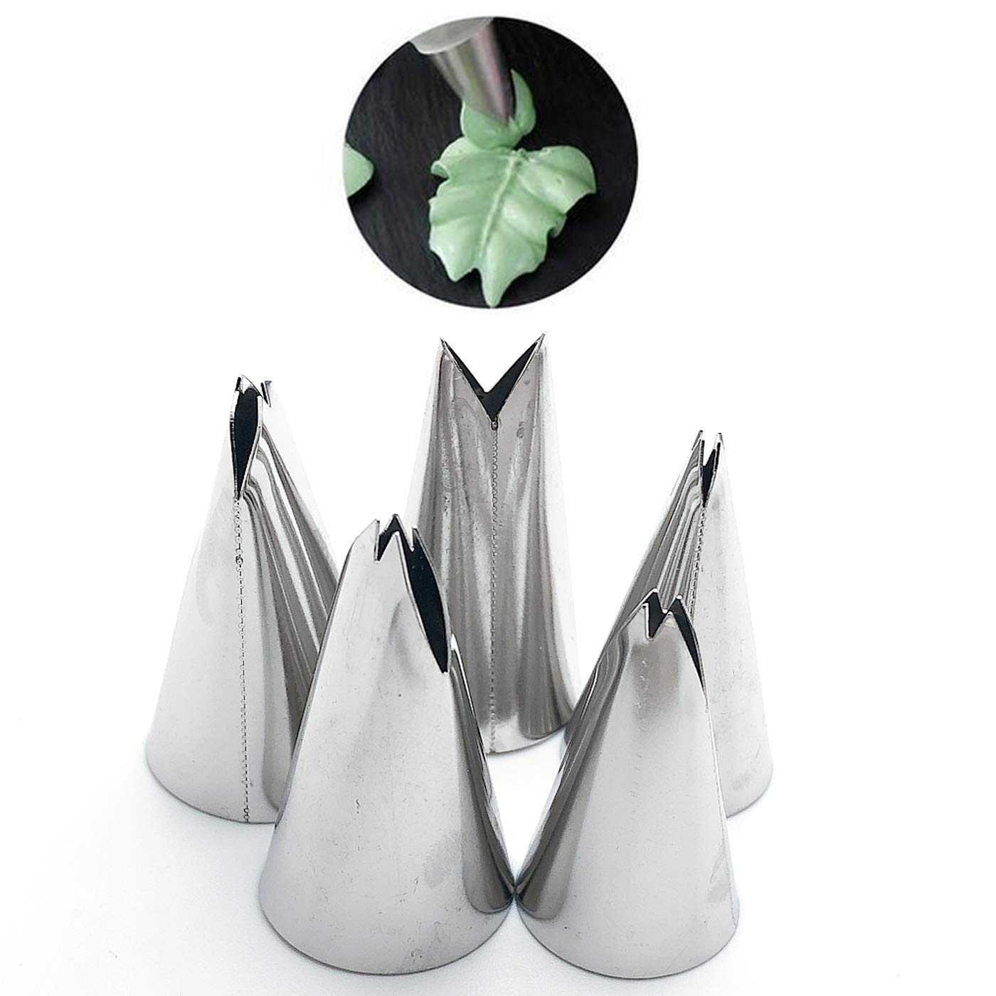 Markeny 5 Pcs Rose Piping Tips, 3Pcs Grass Cream Tips Diy Decor Baking Tool And 5 Pcs Leaf Stainless Steel Piping Nozzles Kit(13
