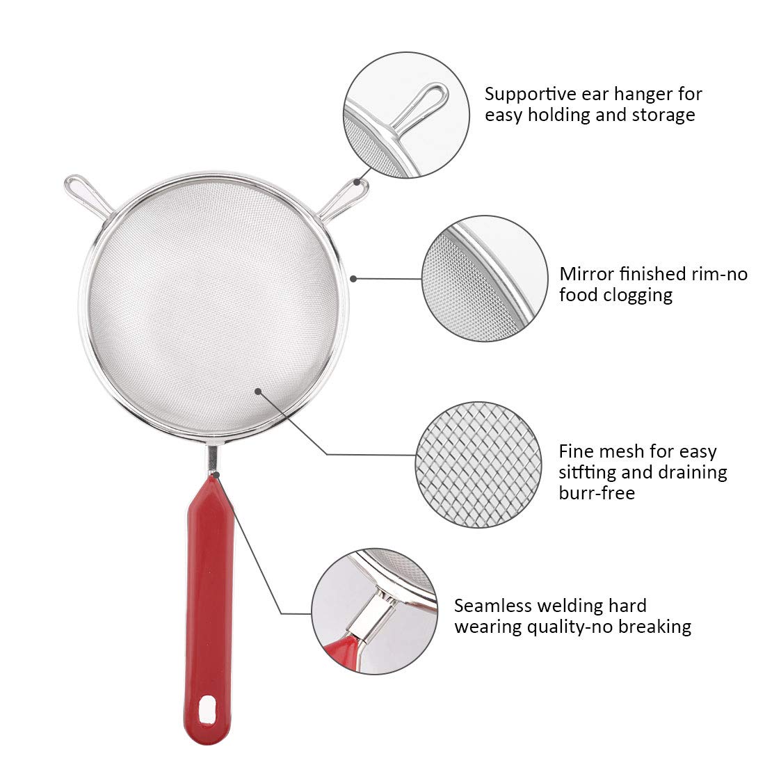Uxcell Stainless Steel Mesh Strainer 5 Inch Diameter Skimmer With Comfortable Non Slip Handles For Kitchen Utensil Food Strainer