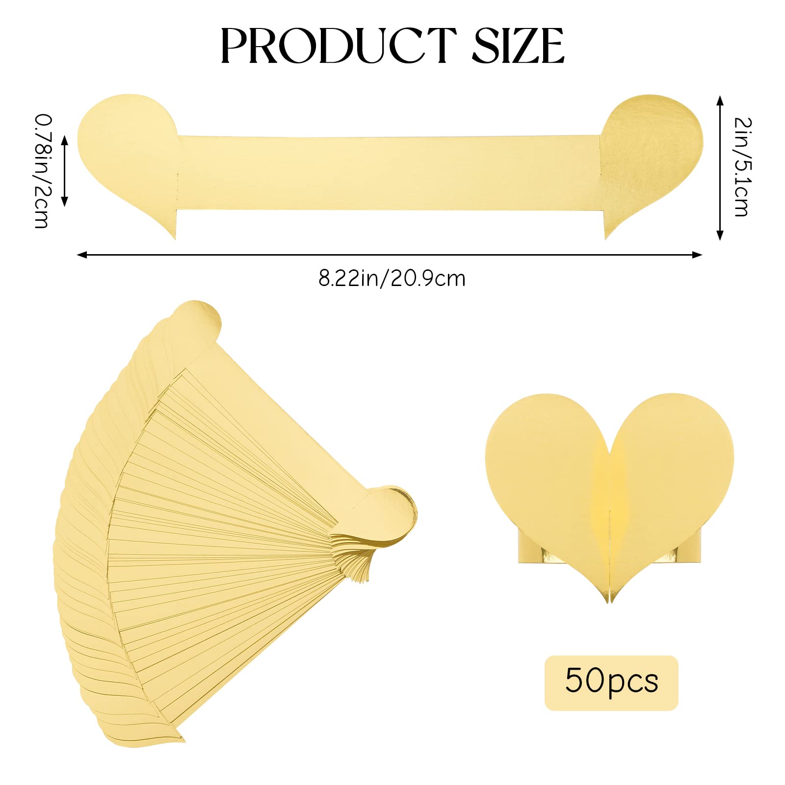 Urroma 50 Pcs Napkin Buckles, Reflective Gold Heart-Shaped Rings Paper-Made Holder Napkin Rings For Wedding Banquet Dinner Party