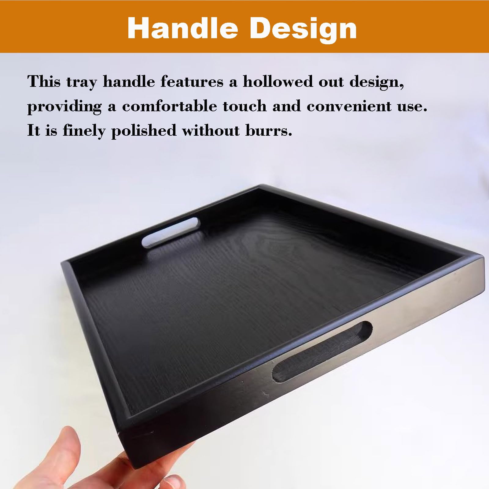 Wooden Serving Tray With Handles, Rectangle Decorative Serving Tray Platter Wood Bed Tray With Raised Edges Snack Tray For Home