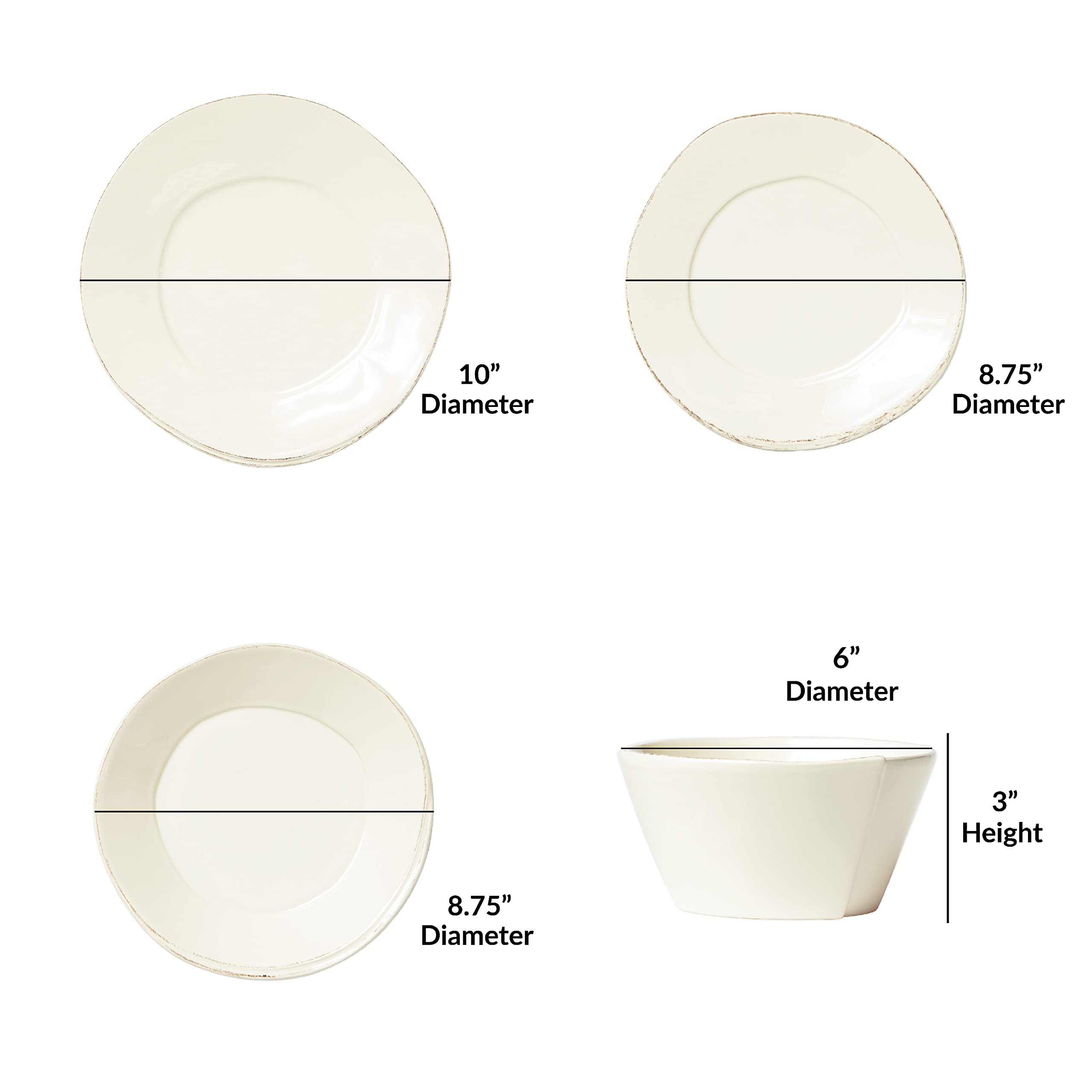 Vietri Lastra Linen 4-Piece Place Setting - Stoneware Dinnerware with Bowls & Plates, Handcrafted in Tuscany
