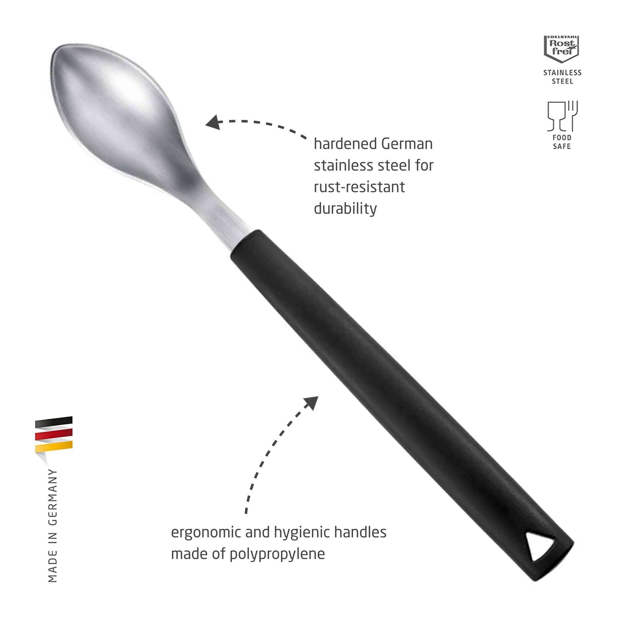 Triangle Large Quenelle Spoon, Carded - Stainless Steel - Creates Smooth, Rounded Scoops For Plating - Greengrip Handle - Dishwa